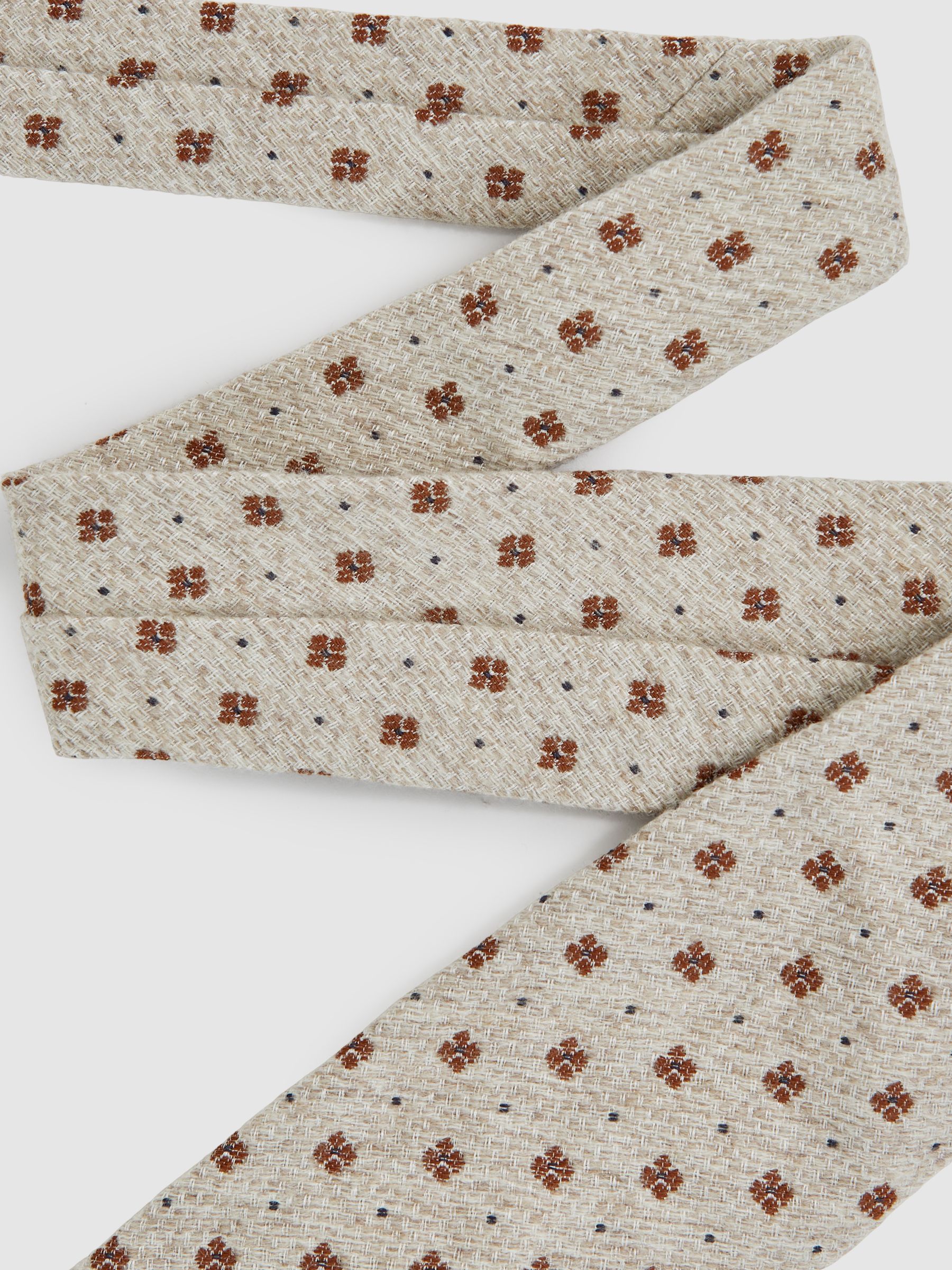 Wool-Silk Floral-Medallion Tie in Oatmeal Melange - Image 3 of 5