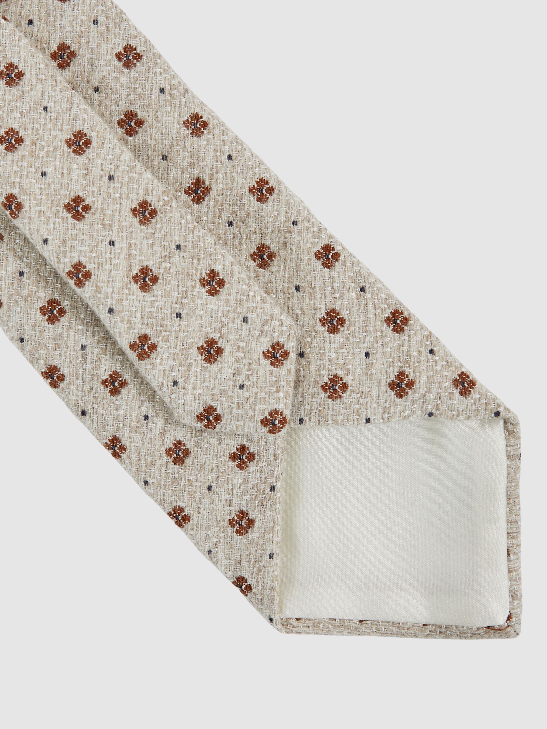 Wool-Silk Floral-Medallion Tie in Oatmeal Melange - Image 4 of 5