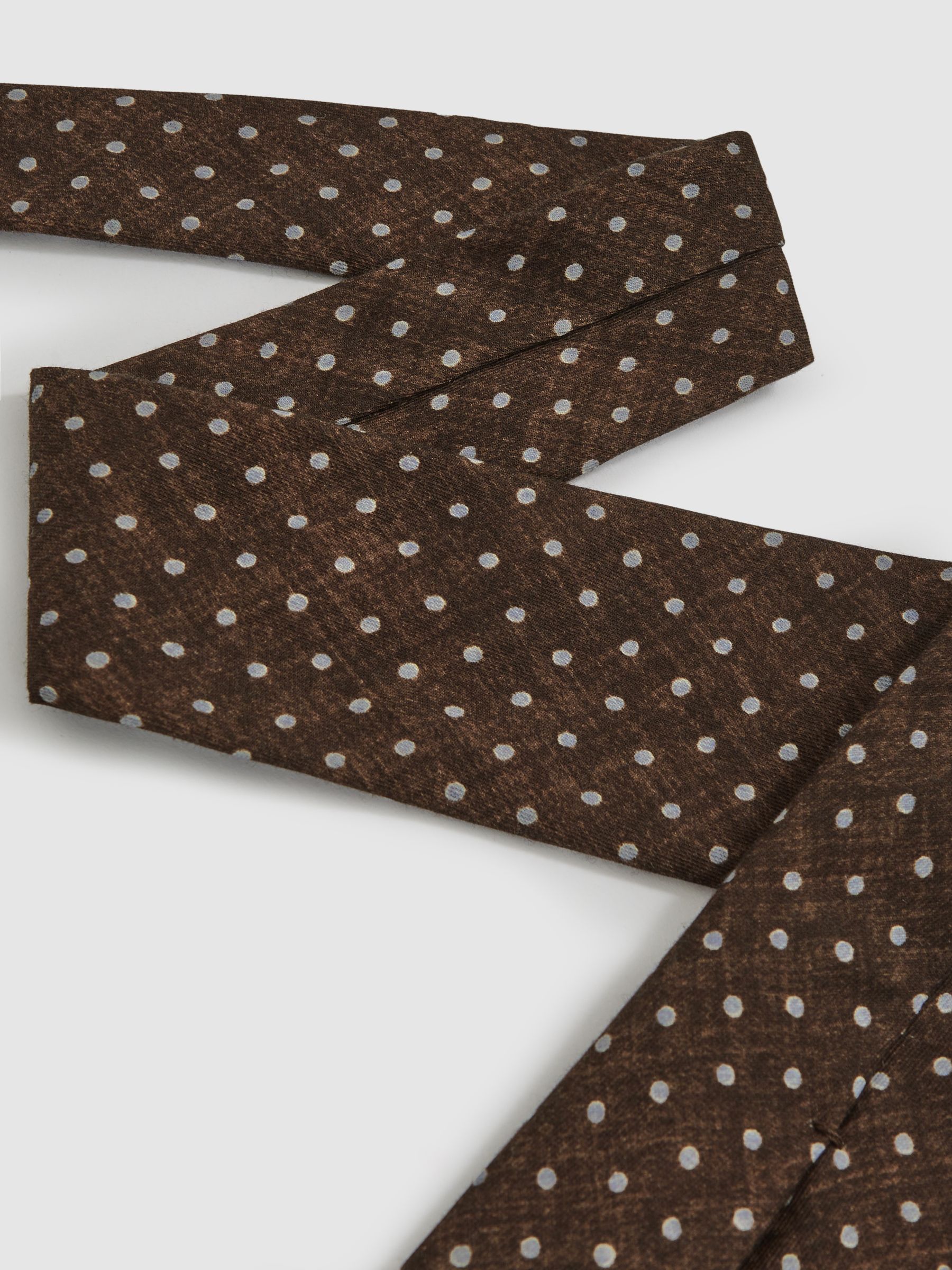 Wool-Cotton Polka-Dot Tie in Chocolate Brown - Image 3 of 5