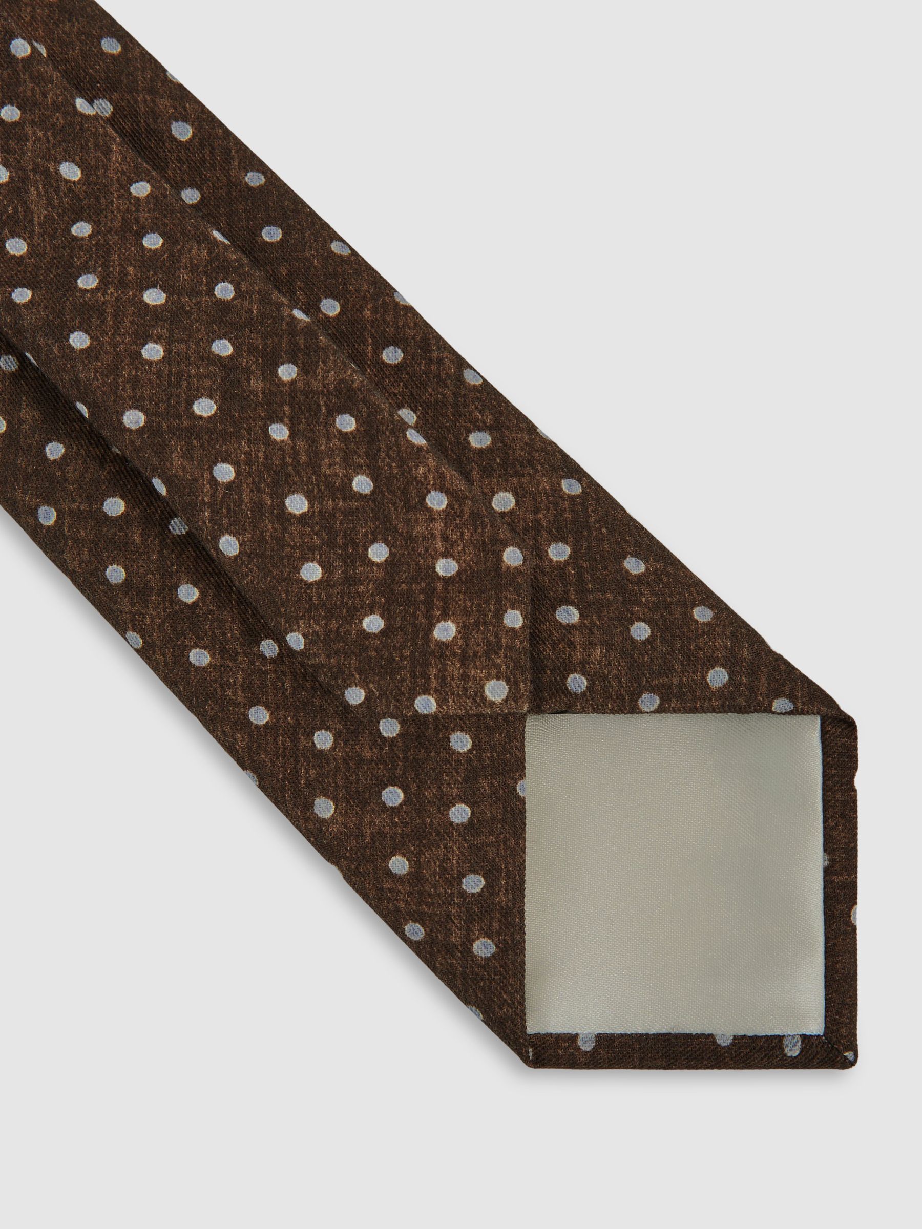 Wool-Cotton Polka-Dot Tie in Chocolate Brown - Image 4 of 5
