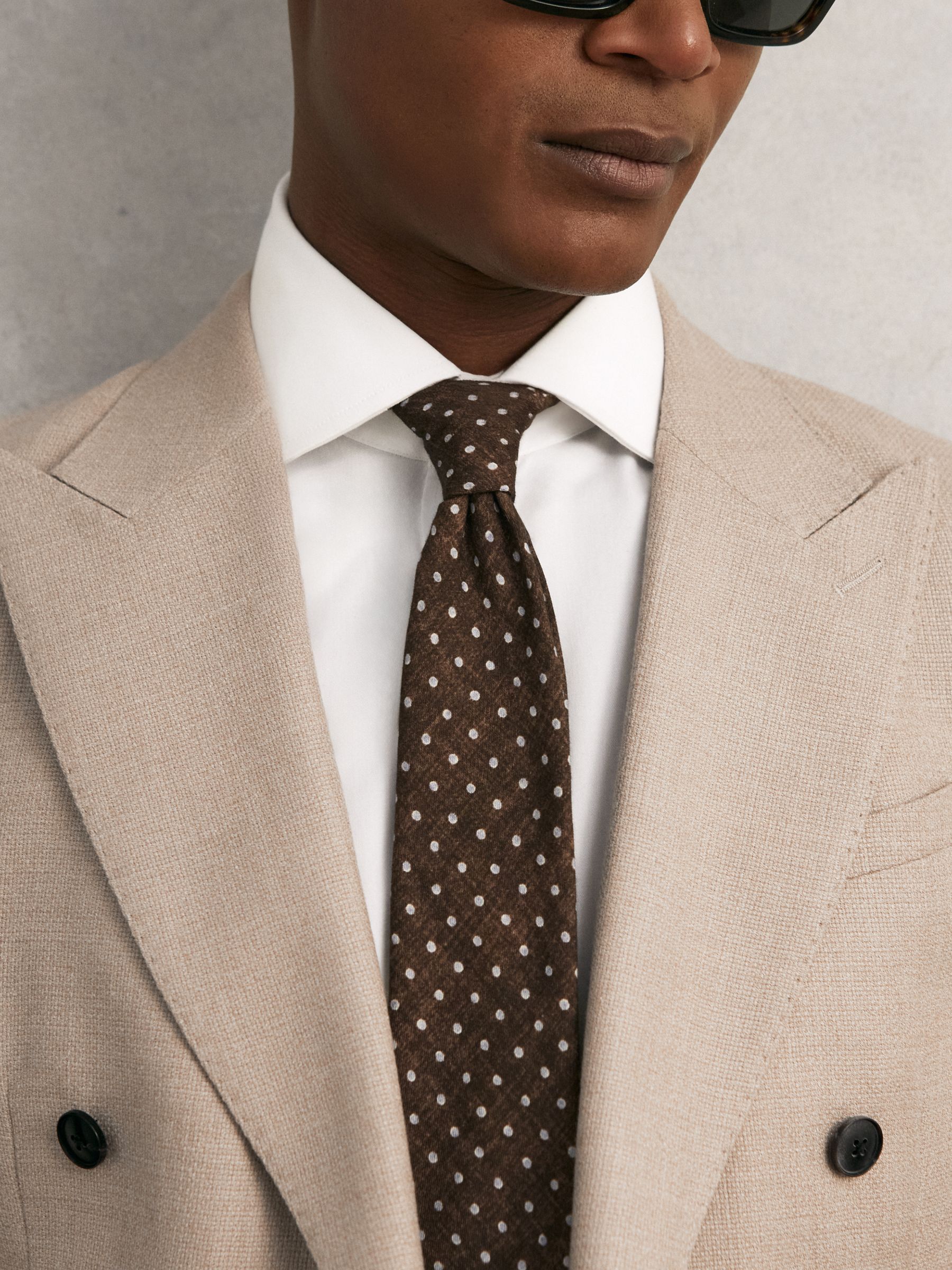 Wool-Cotton Polka-Dot Tie in Chocolate Brown - Image 5 of 5
