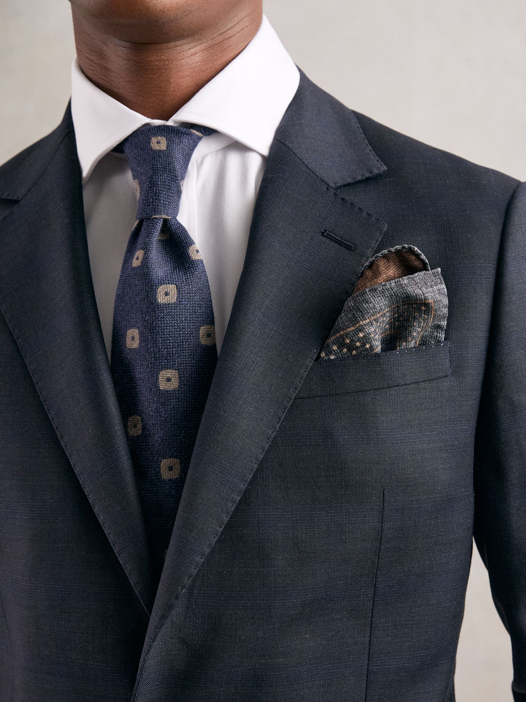 Silk Floral-Medallion Pocket Square in Denim Blue Melange - Image 2 of 4