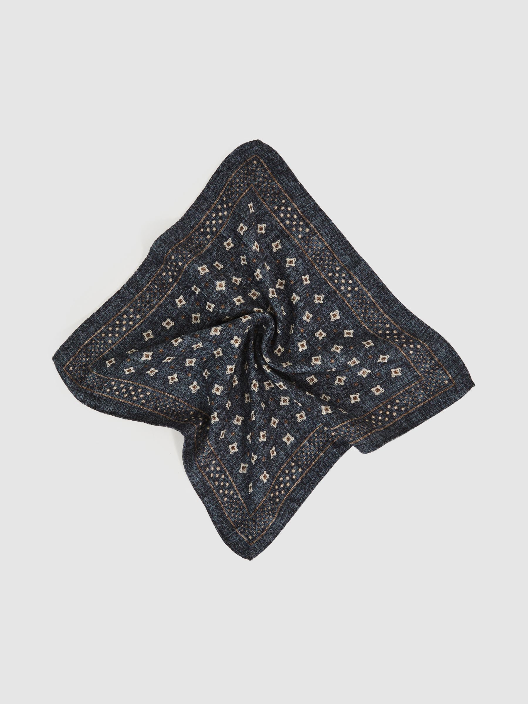 Silk Floral-Medallion Pocket Square in Denim Blue Melange - Image 3 of 4