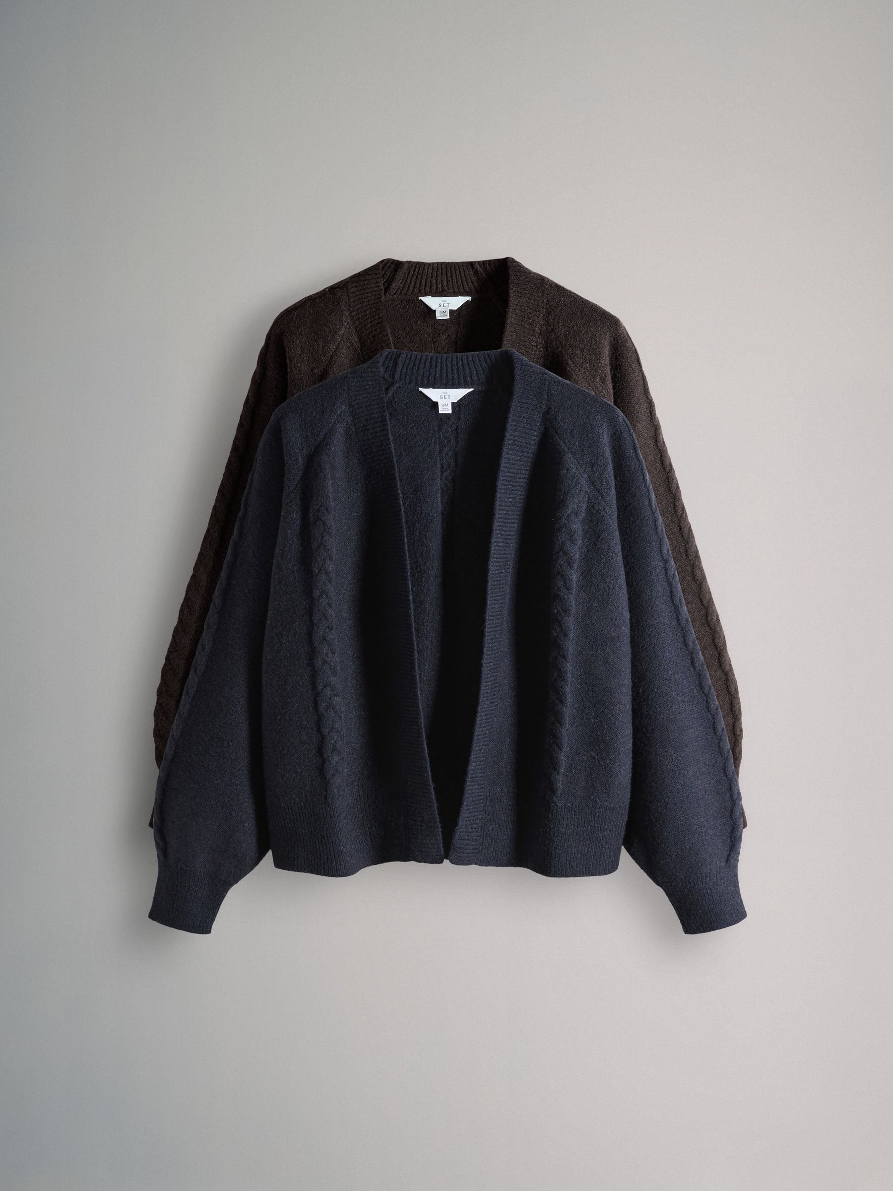 Chocolate Brown/Navy Blue 2 Pack Knitted Cable Cardigans - Image 1 of 5