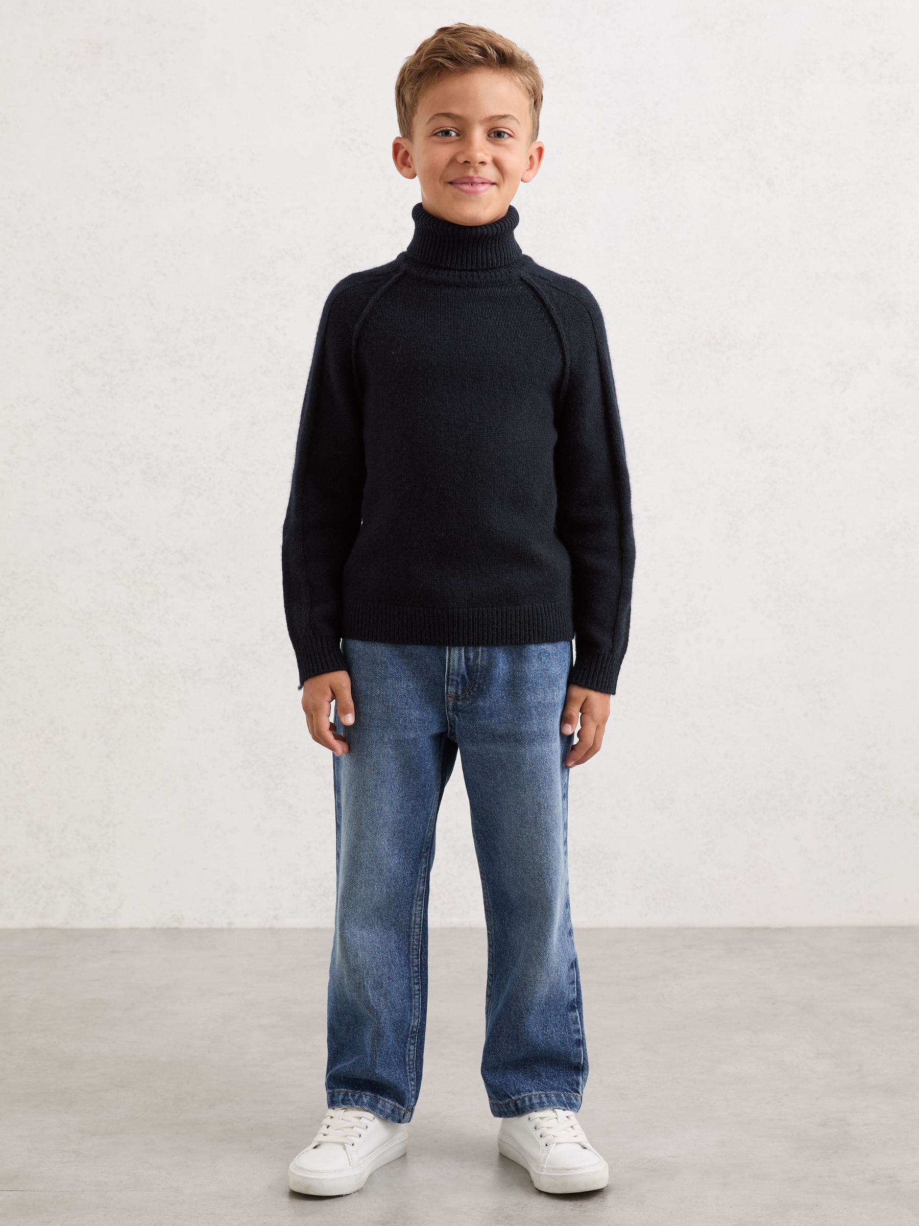 9-13 yrs Wool-Cashmere Roll-Neck Jumper in Navy - Image 1 of 4