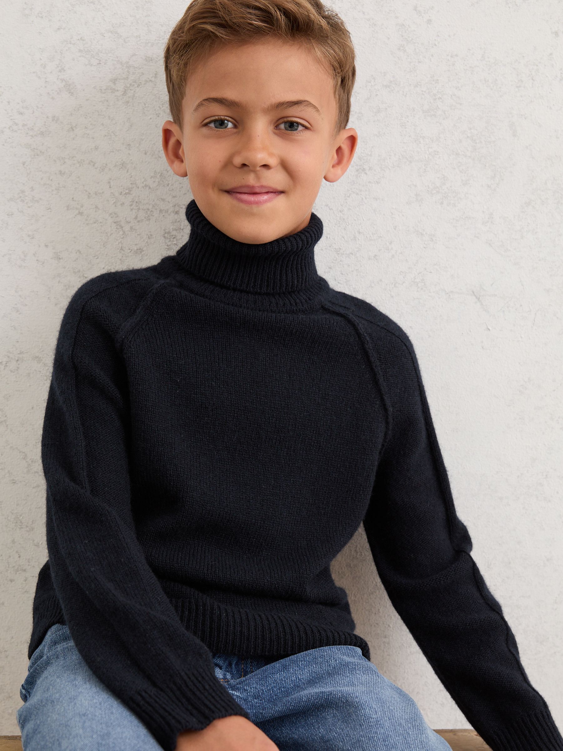 3-9 yrs Wool-Cashmere Roll-Neck Jumper in Navy - Image 3 of 4