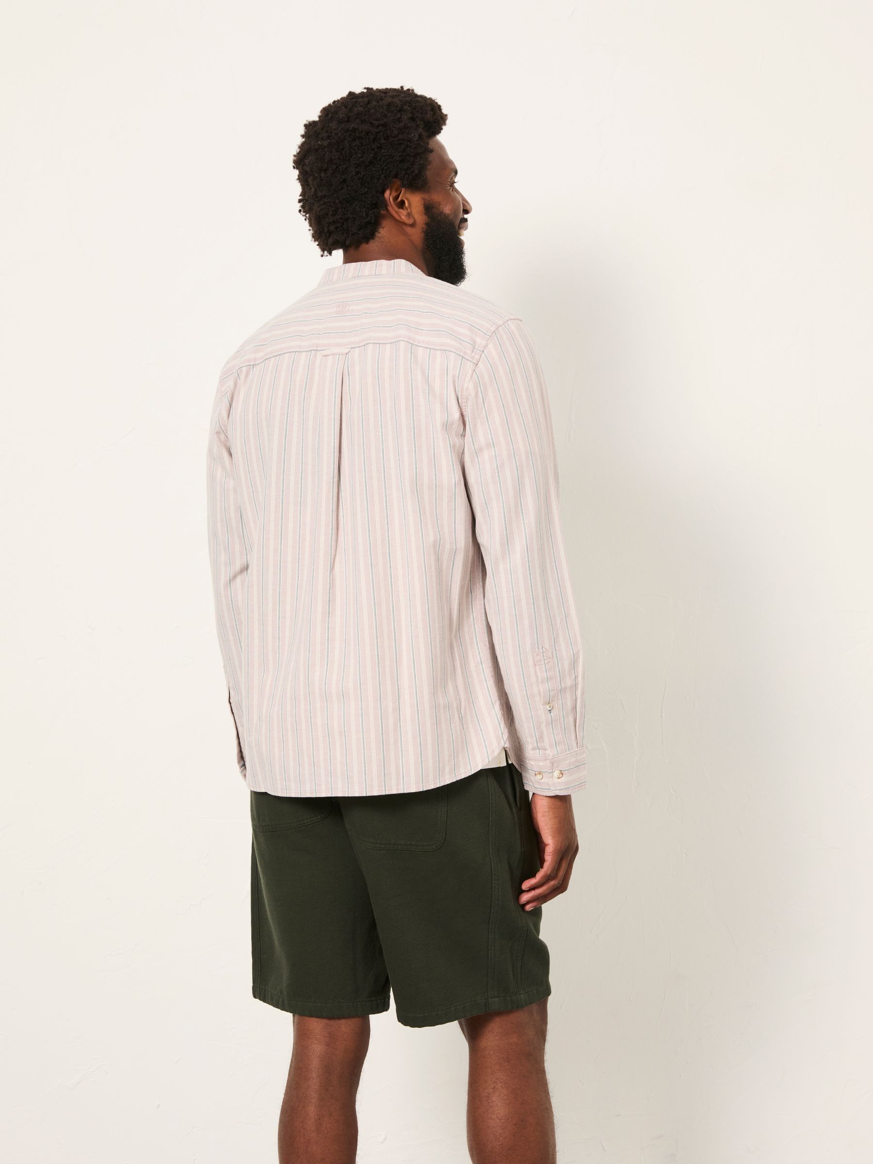 Dusky Purple Long Sleeve Oxford Stripe Grandad Shirt - Image 3 of 7