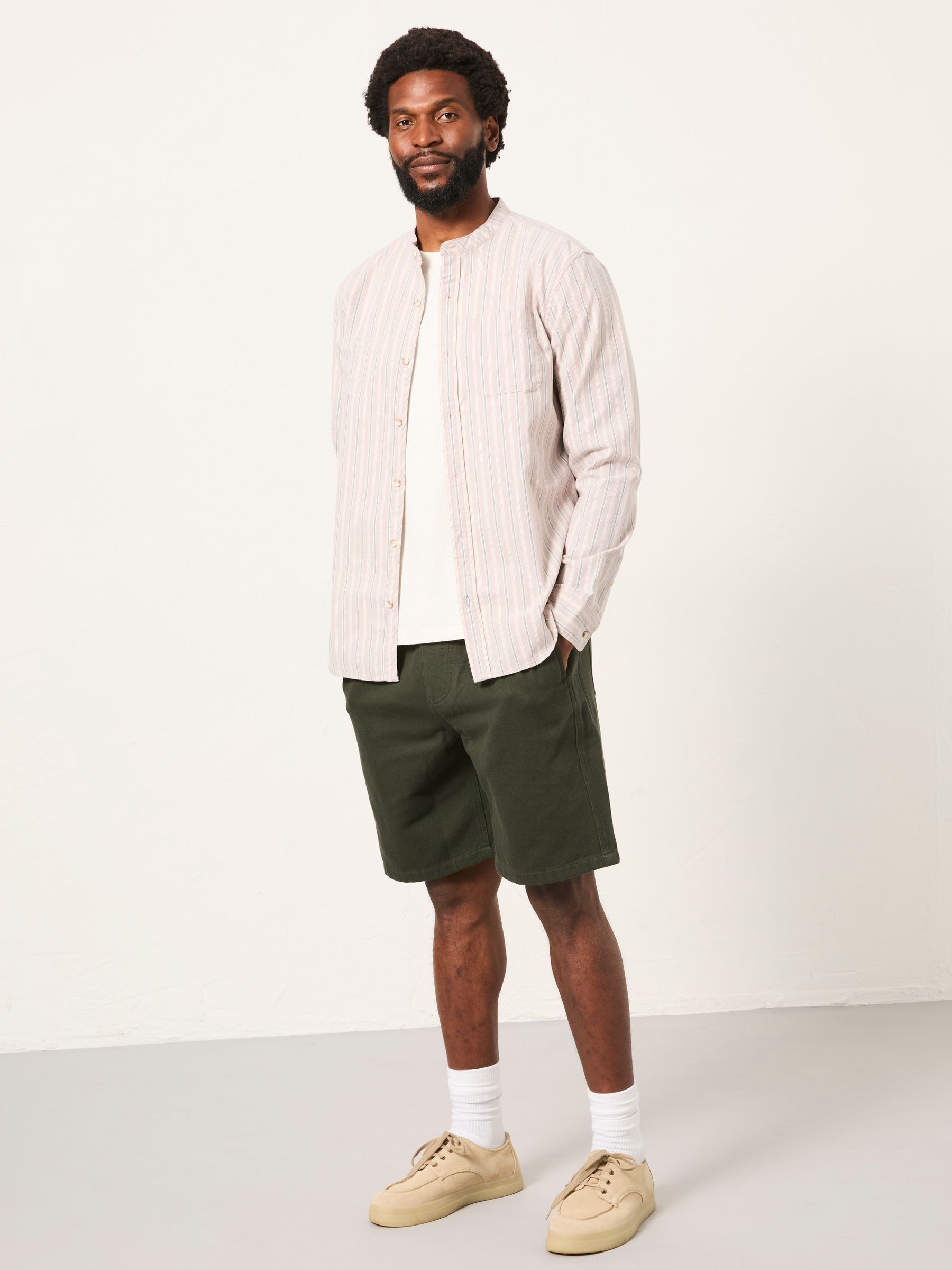 Dusky Purple Long Sleeve Oxford Stripe Grandad Shirt - Image 4 of 7