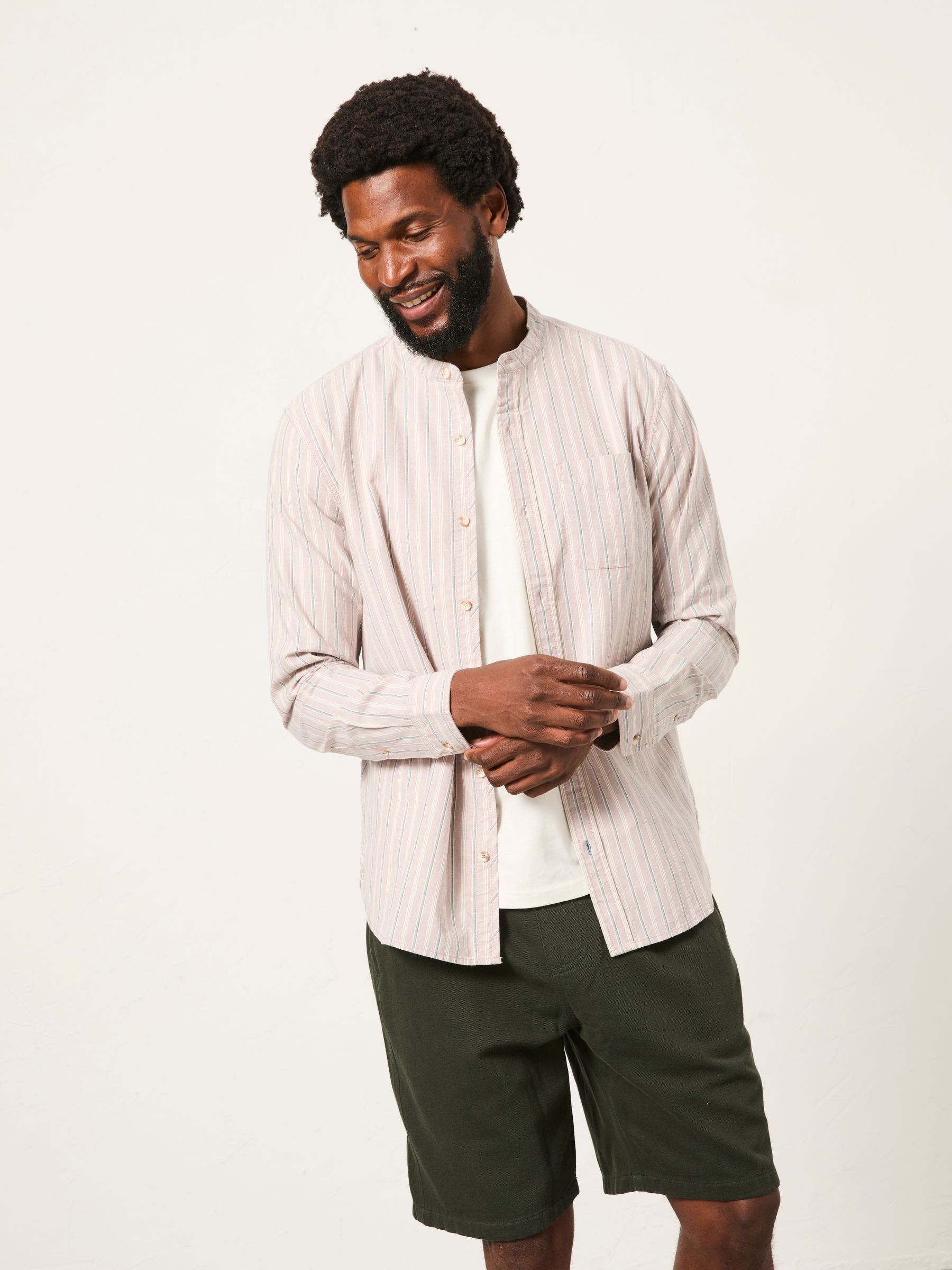 Dusky Purple Long Sleeve Oxford Stripe Grandad Shirt - Image 5 of 7