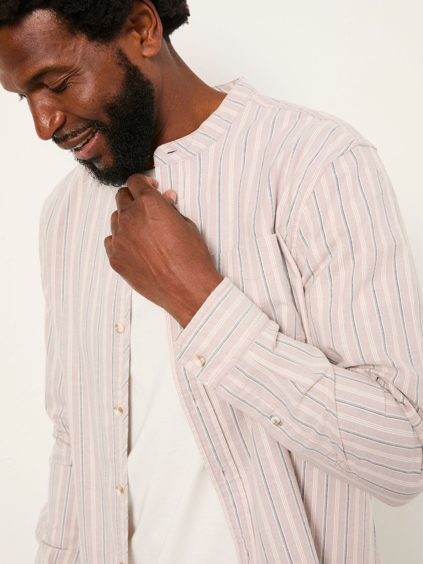 Dusky Purple Long Sleeve Oxford Stripe Grandad Shirt | FatFace USA