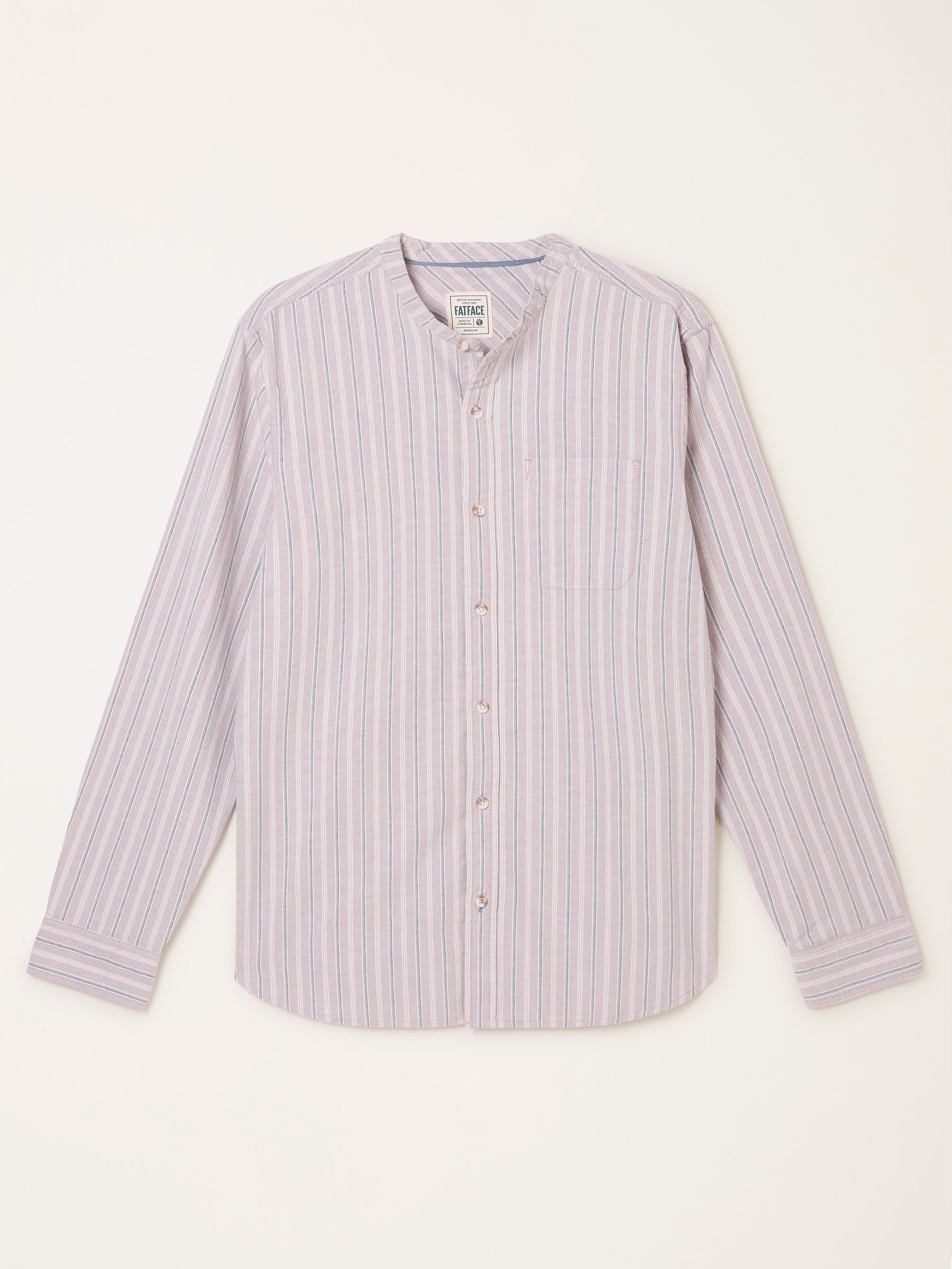 Dusky Purple Long Sleeve Oxford Stripe Grandad Shirt - Image 7 of 7