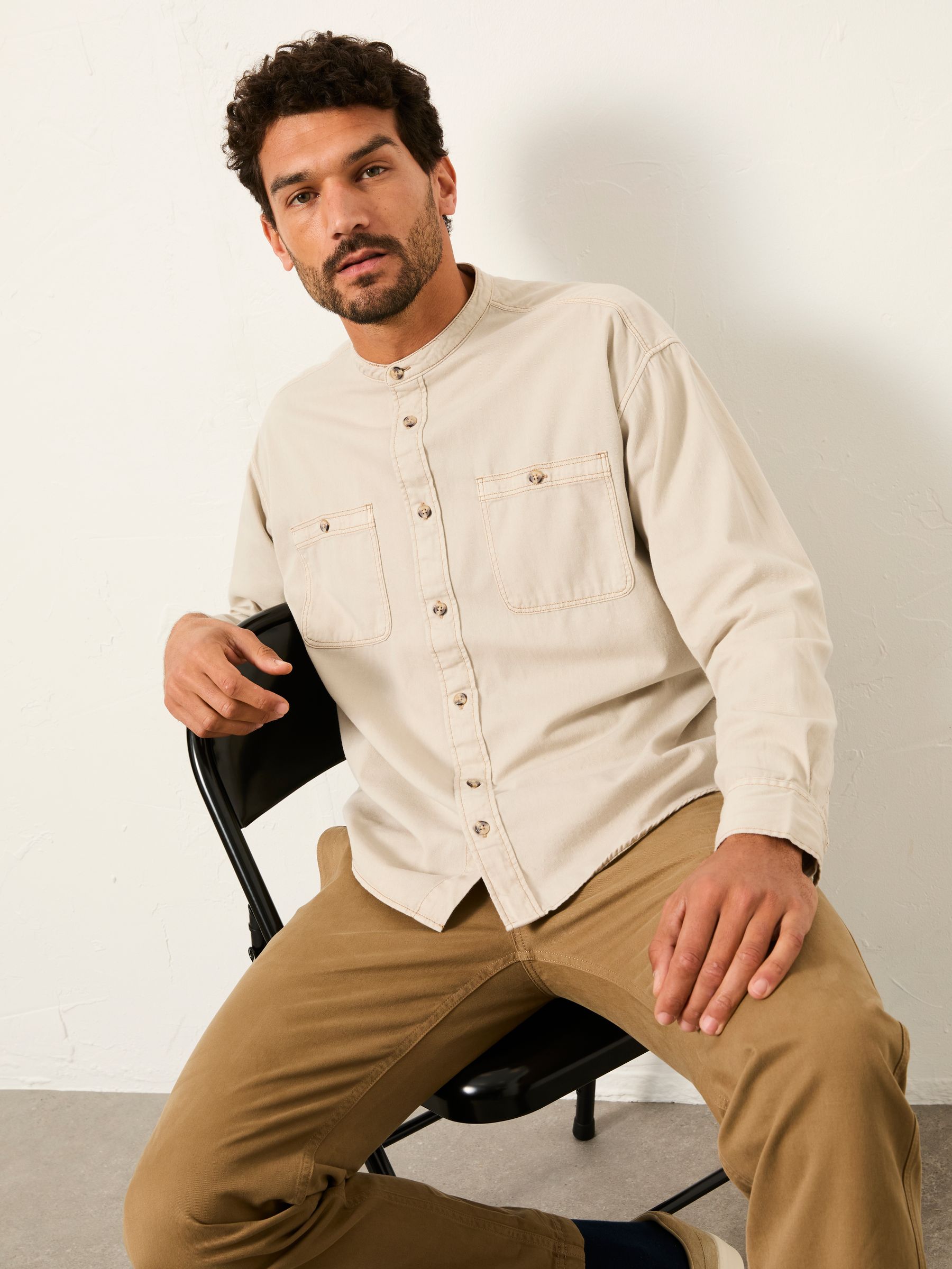Light Natural Long Sleeve Grandad Utility Shirt - Image 1 of 6