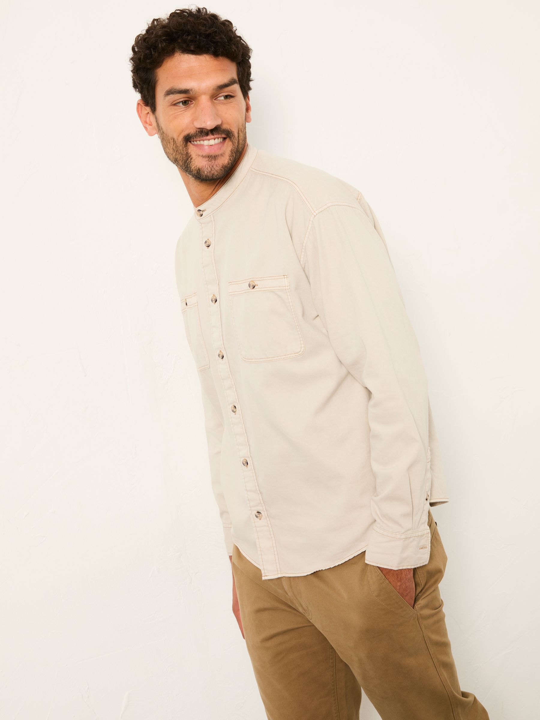 Light Natural Long Sleeve Grandad Utility Shirt - Image 4 of 6