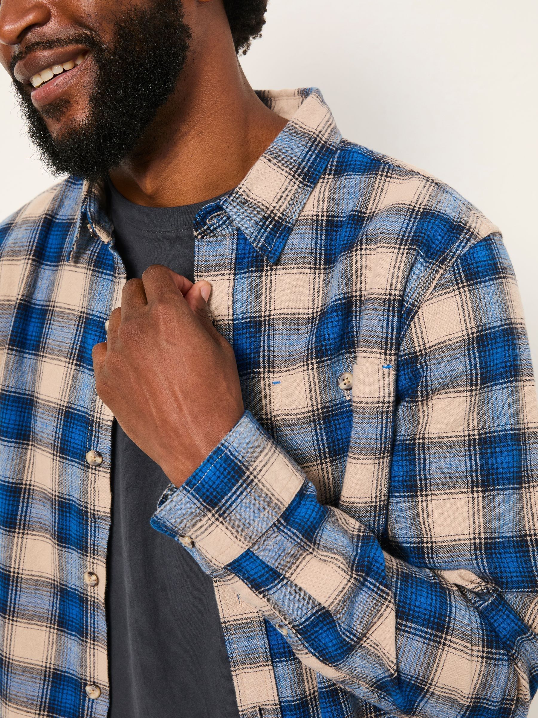 Hayle Cobalt Blue Long Sleeve Check Shirt - Image 4 of 6