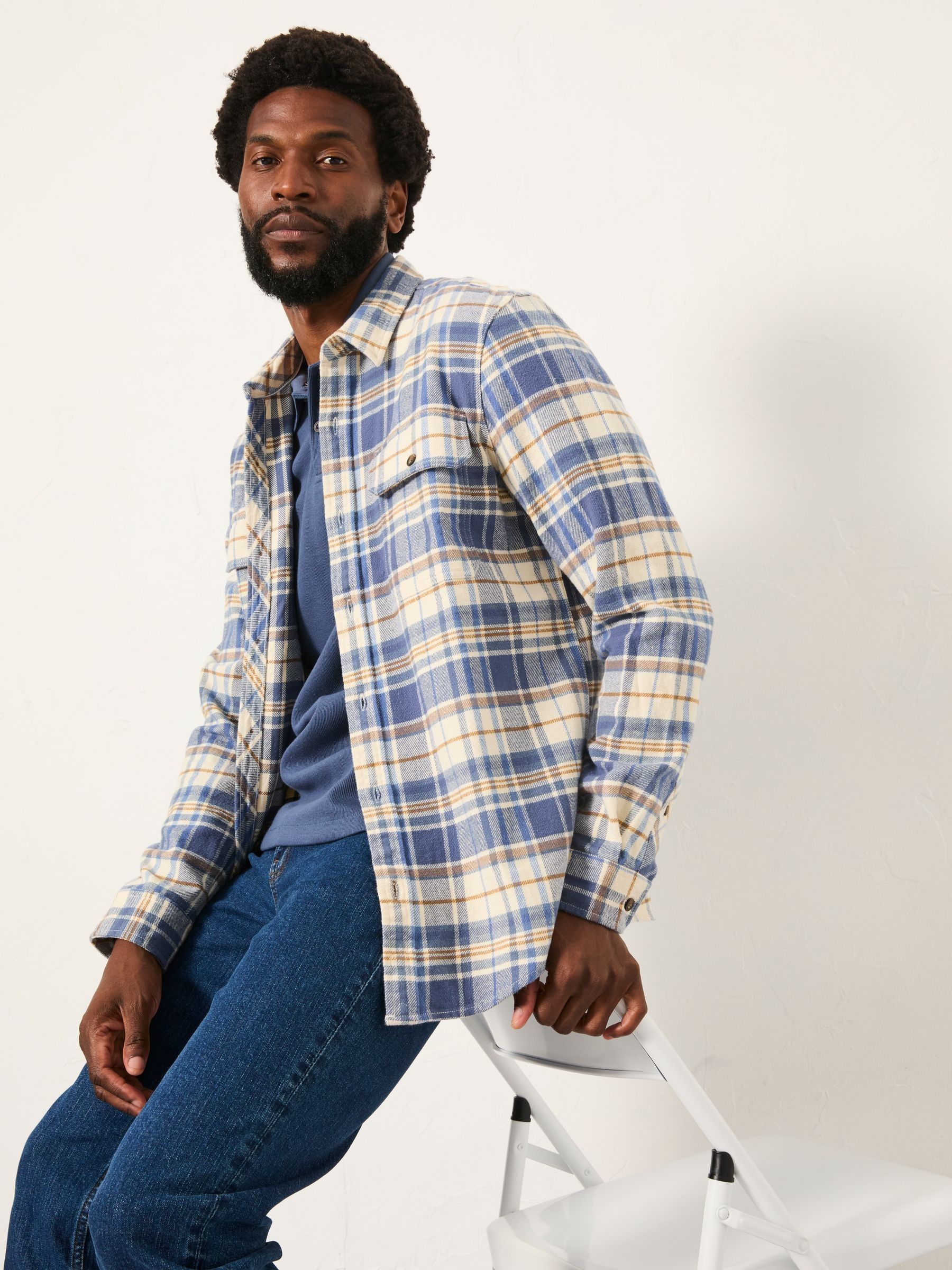 Alner Blue Denim Long Sleeve Check Shirt - Image 1 of 6