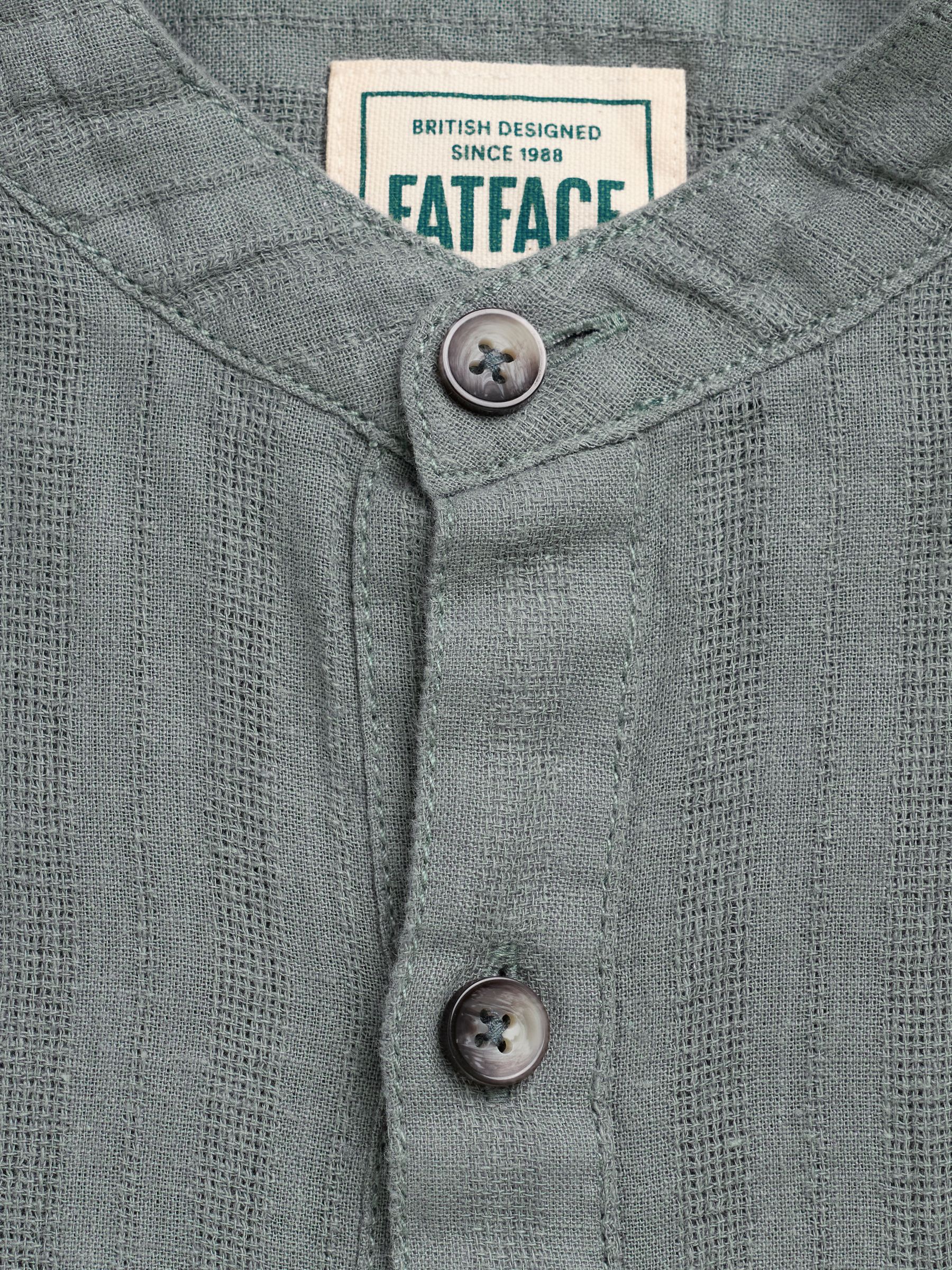 Bugle Jade Green Self Stripe Short Sleeve Grandad Popover Shirt - Image 7 of 7