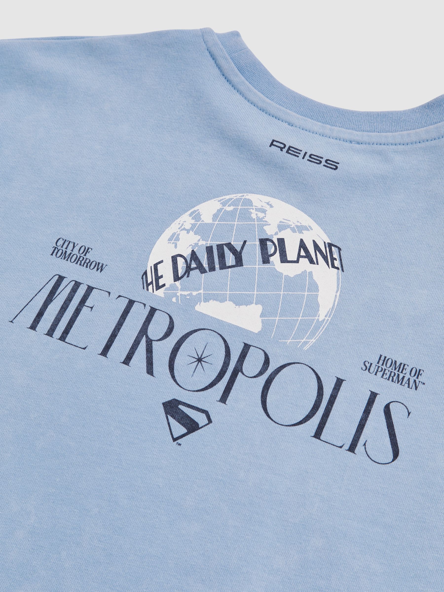 13-14 yrs Superman | Reiss Metropolis Logo T-Shirt in Light Blue - Image 4 of 4