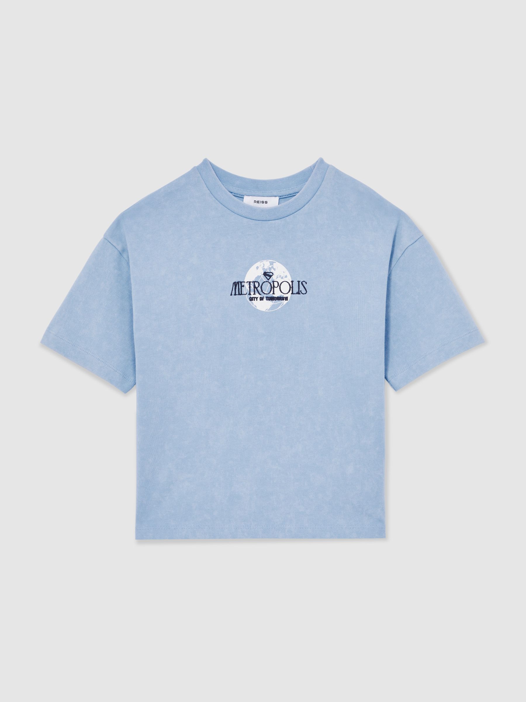 3-9 yrs Superman | Reiss Metropolis Logo T-Shirt in Light Blue - Image 2 of 4