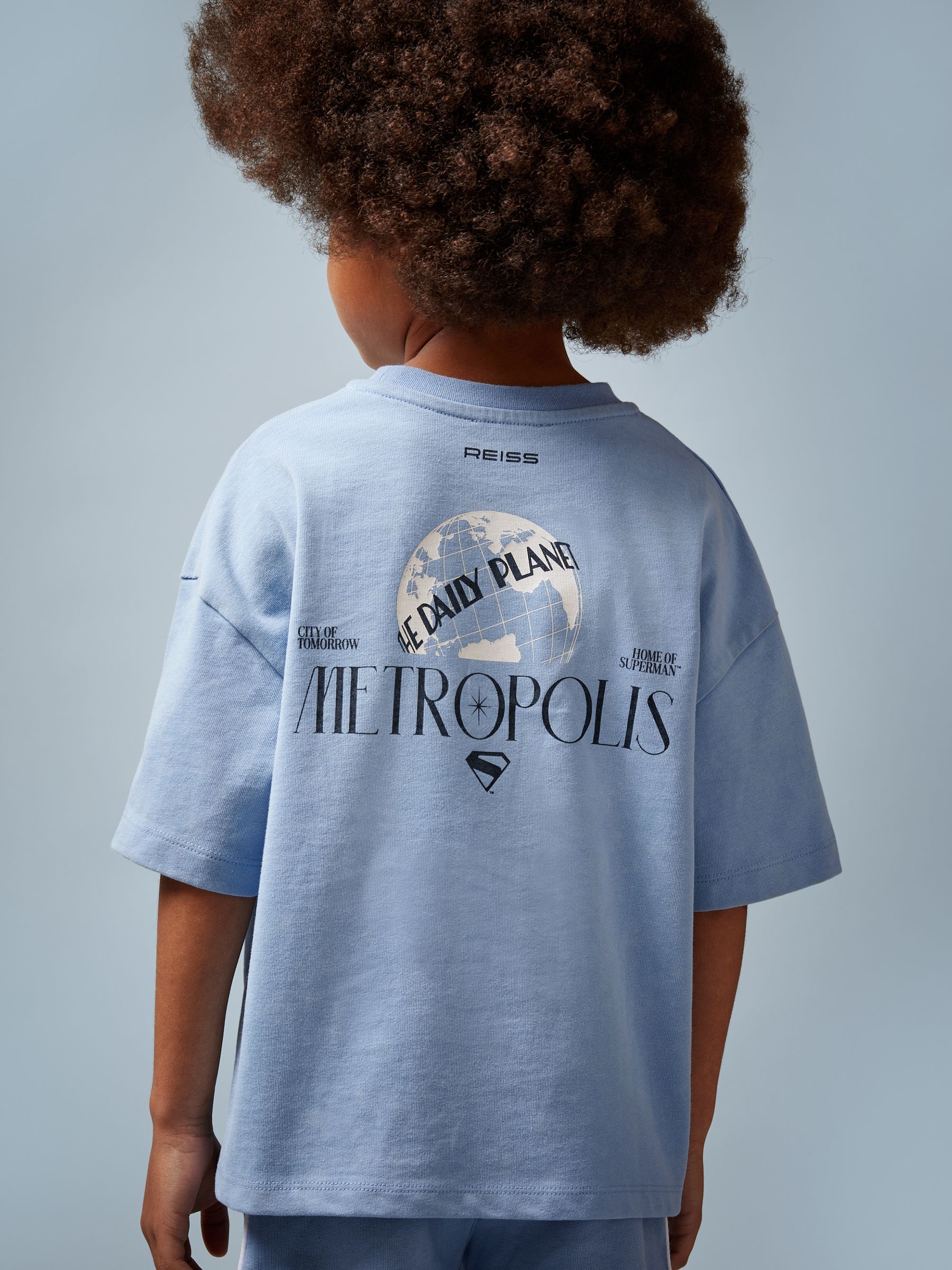 3-9 yrs Superman | Reiss Metropolis Logo T-Shirt in Light Blue - Image 3 of 4