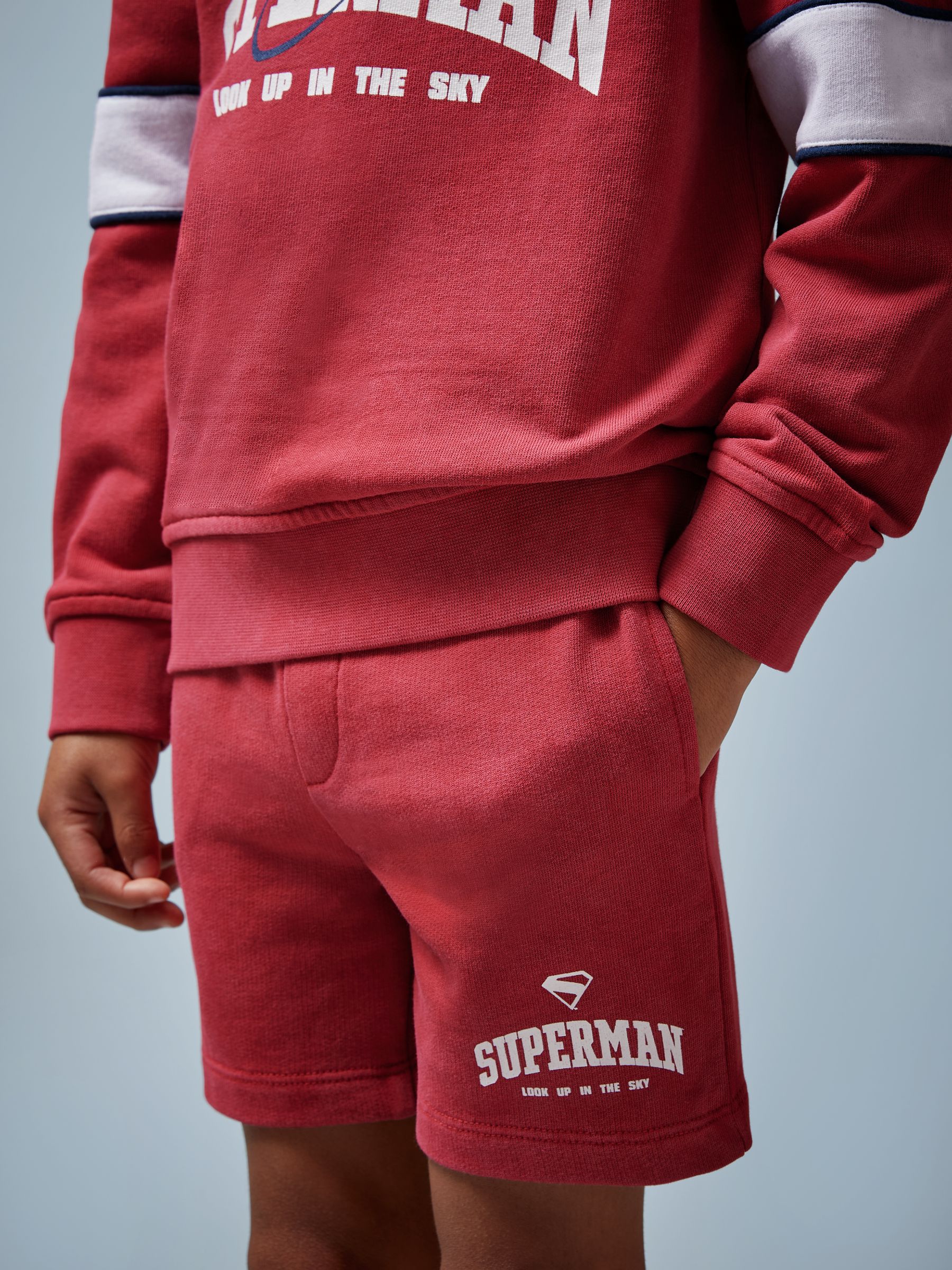 3-9 yrs Superman | Reiss Cotton Logo Shorts in Red - Image 1 of 4 3-9 yrs Superman | Reiss Cotton Logo Shorts in Red - Image 1 of 4