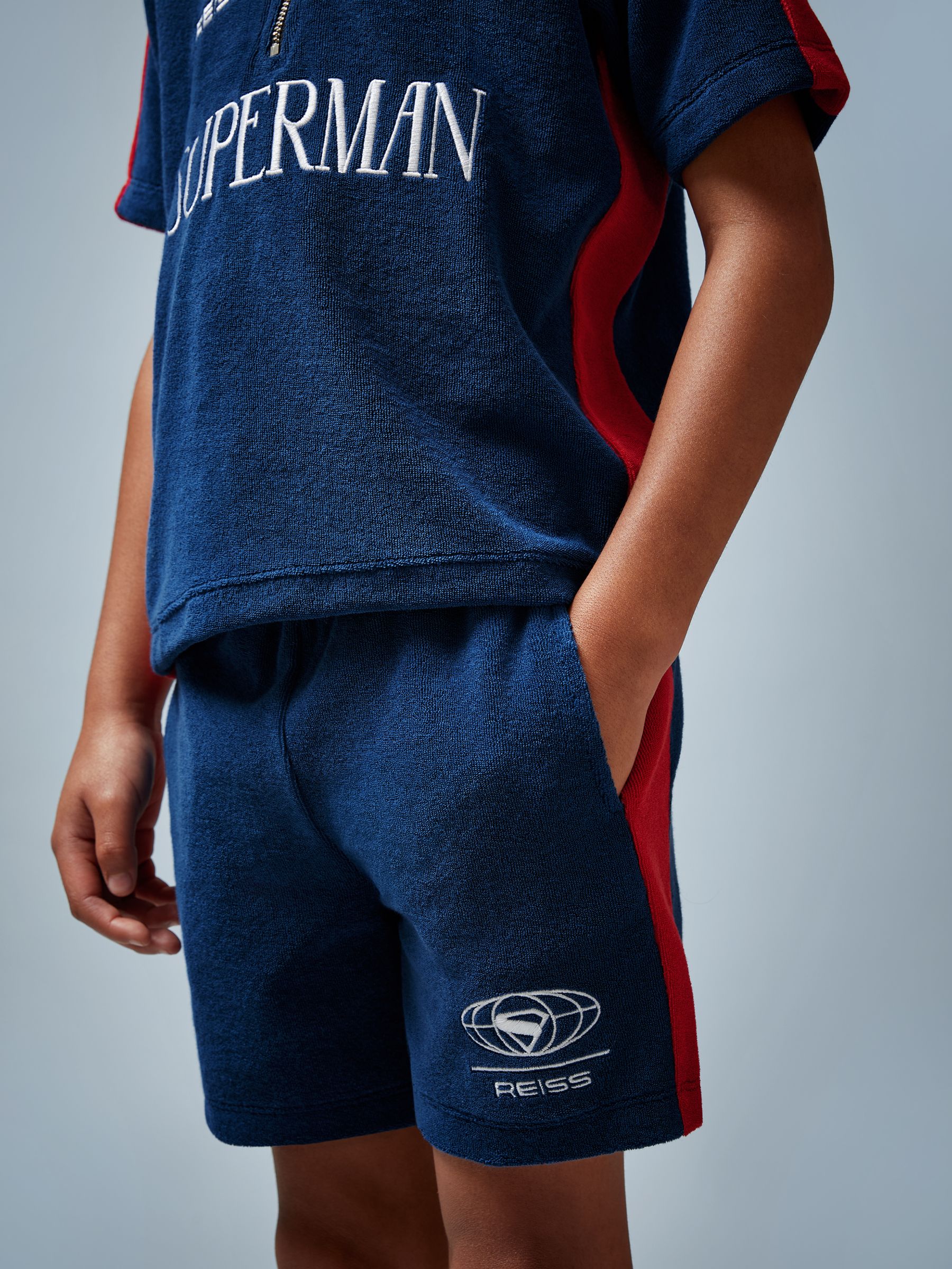 3-9 yrs Superman | Reiss Towelling Shorts in Blue/Red - Image 3 of 4
