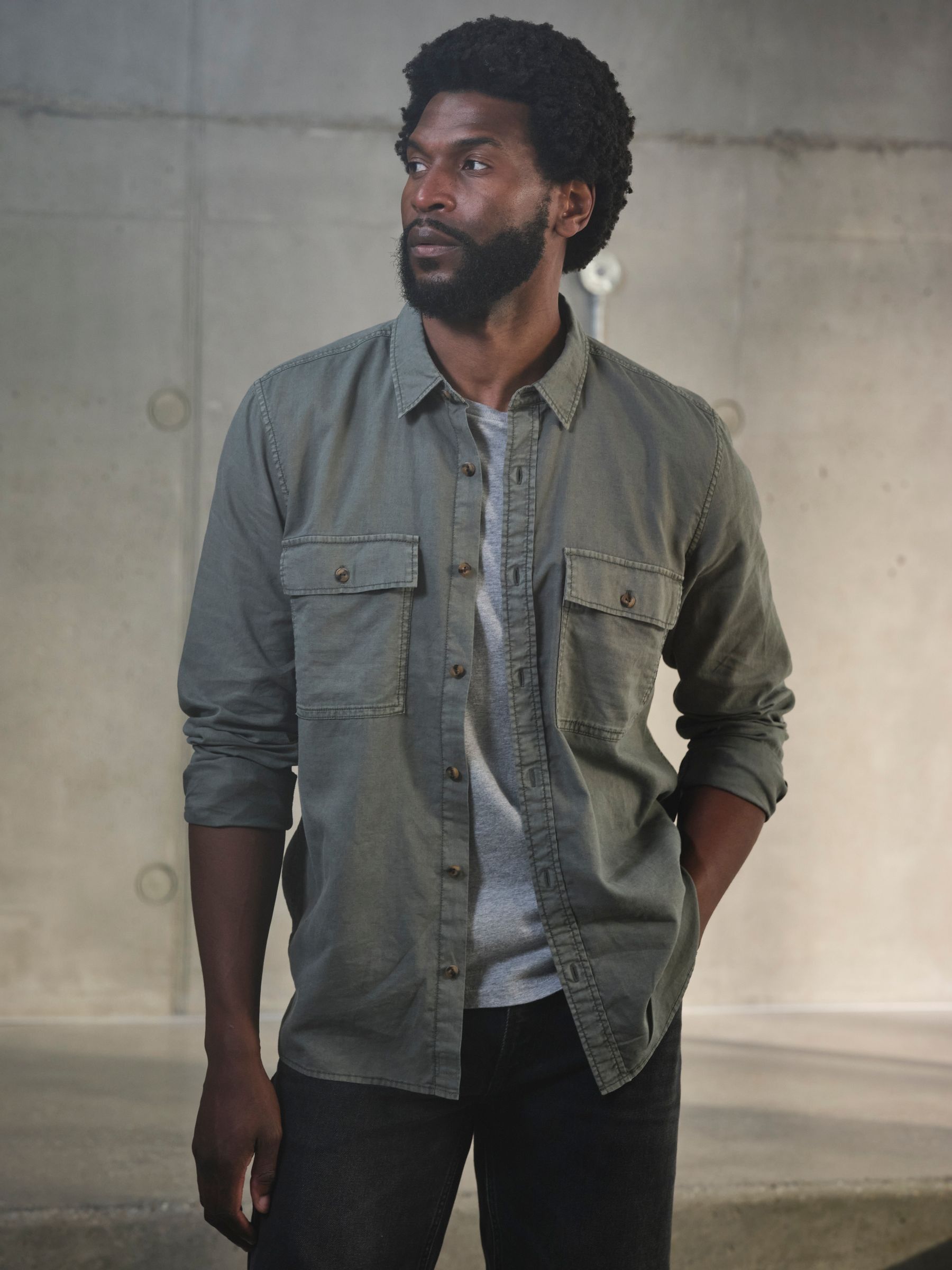 Bugle Dusky Green Long Sleeve Garment Dye Utility Shirt - Image 1 of 6