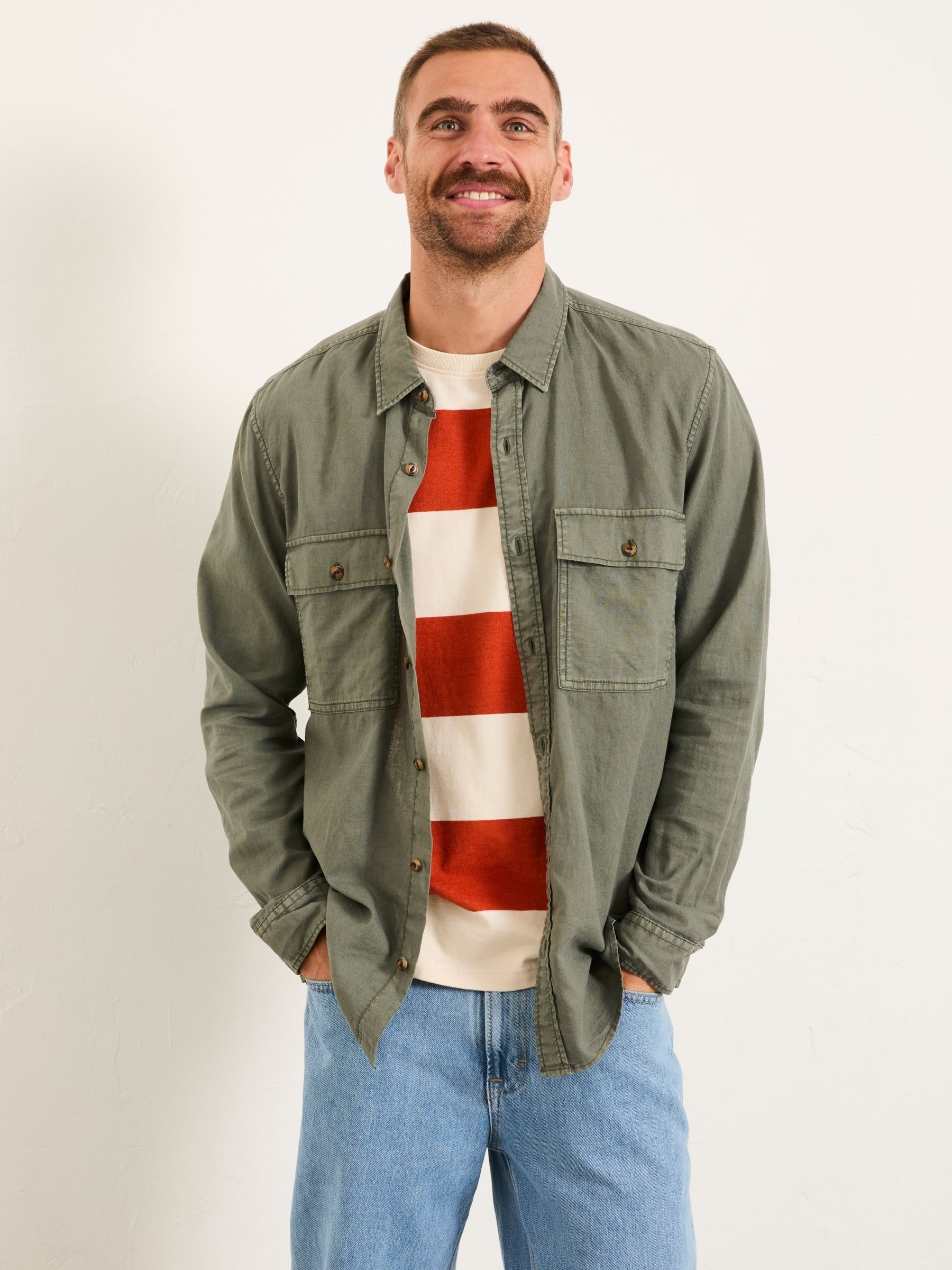 Bugle Dusky Green Long Sleeve Garment Dye Utility Shirt - Image 2 of 6