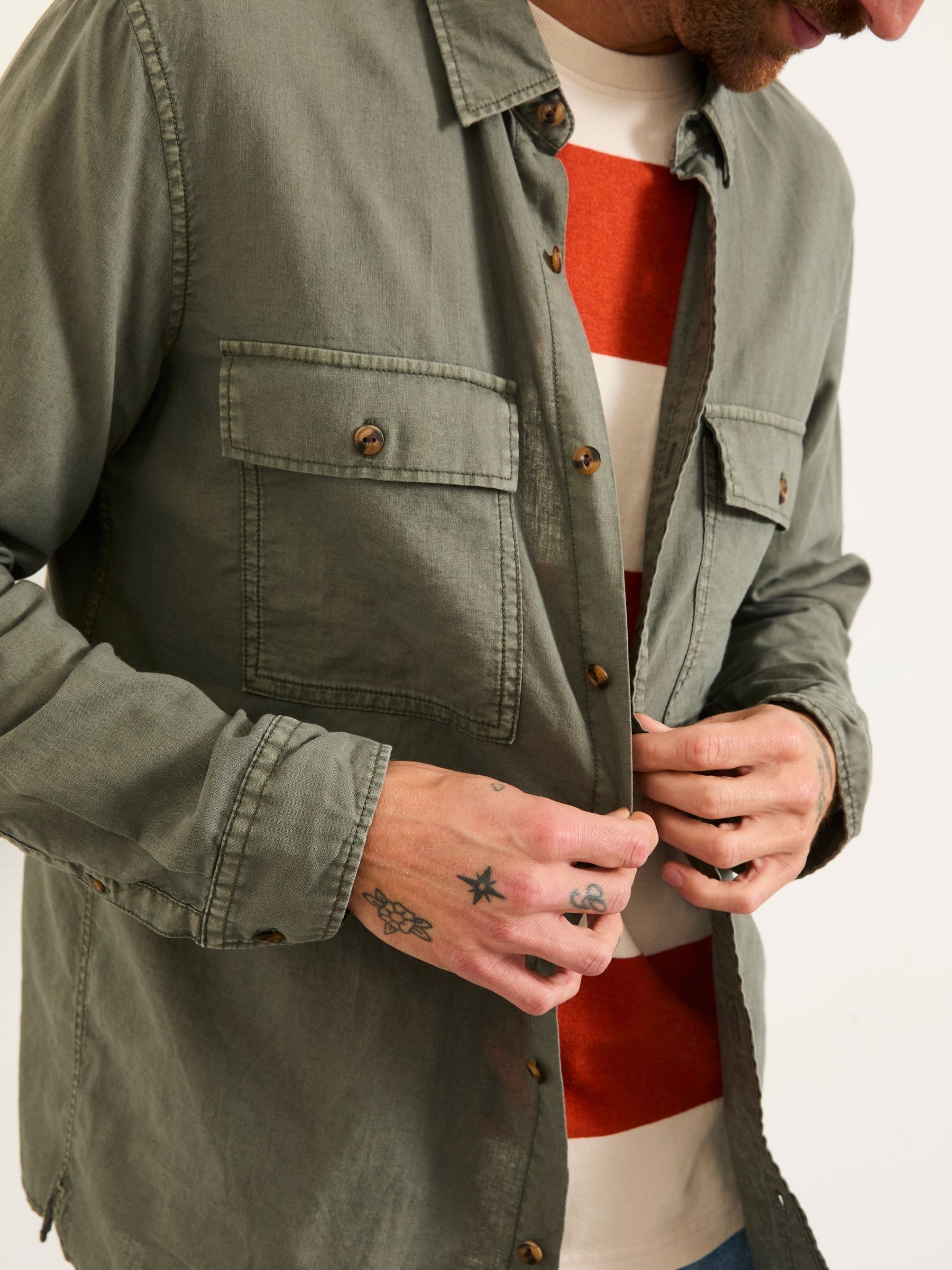 Bugle Dusky Green Long Sleeve Garment Dye Utility Shirt - Image 4 of 6