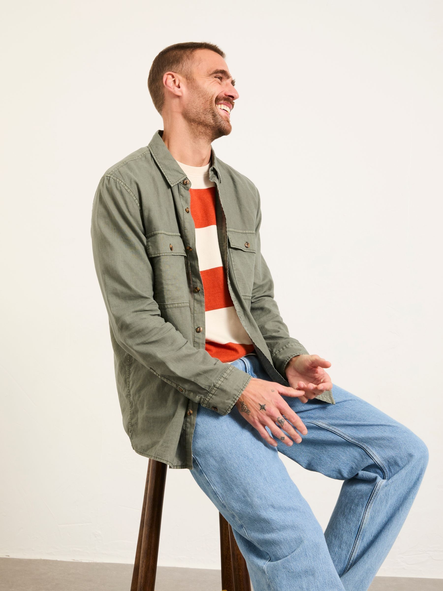 Bugle Dusky Green Long Sleeve Garment Dye Utility Shirt - Image 5 of 6