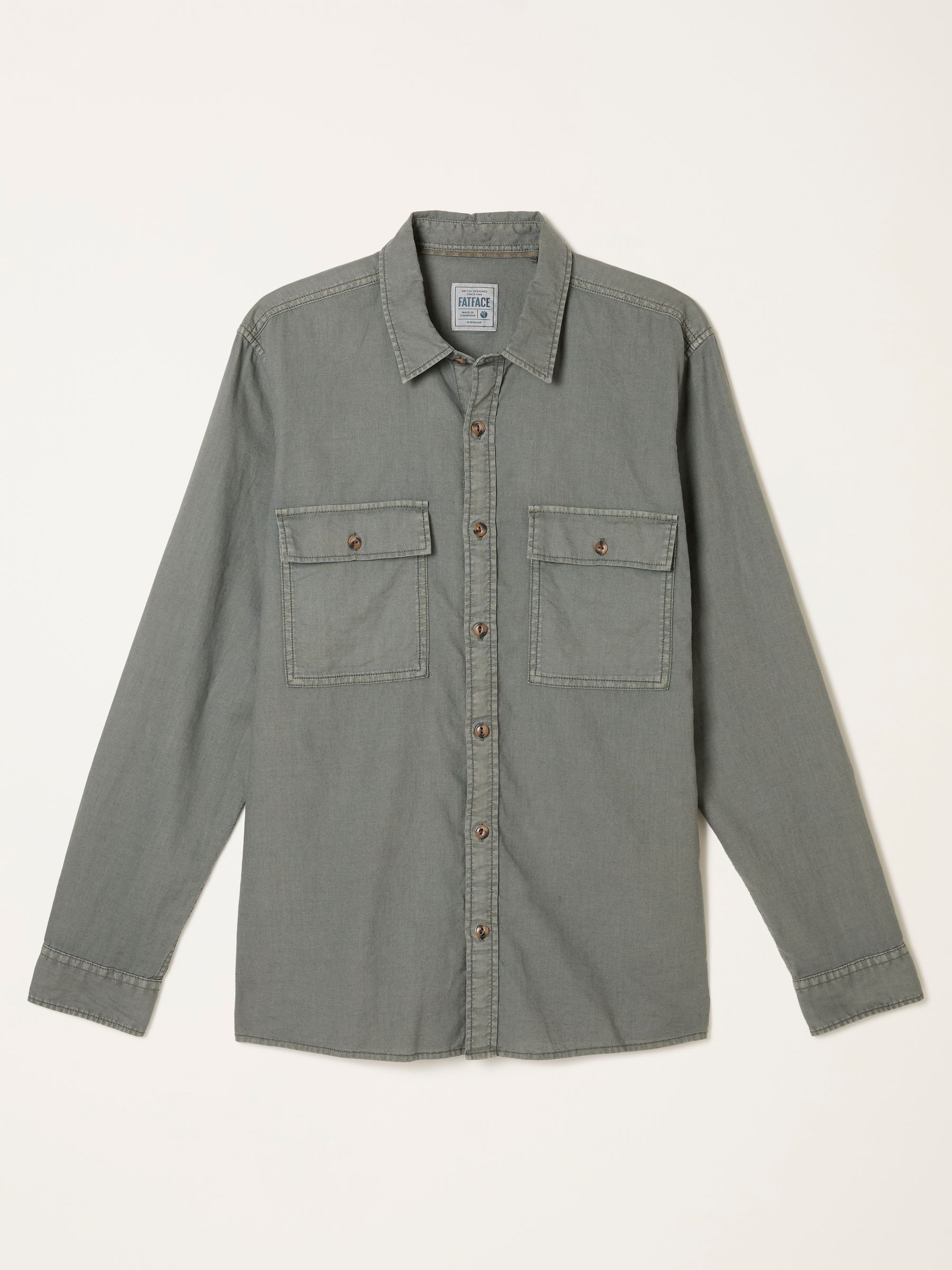 Bugle Dusky Green Long Sleeve Garment Dye Utility Shirt - Image 6 of 6