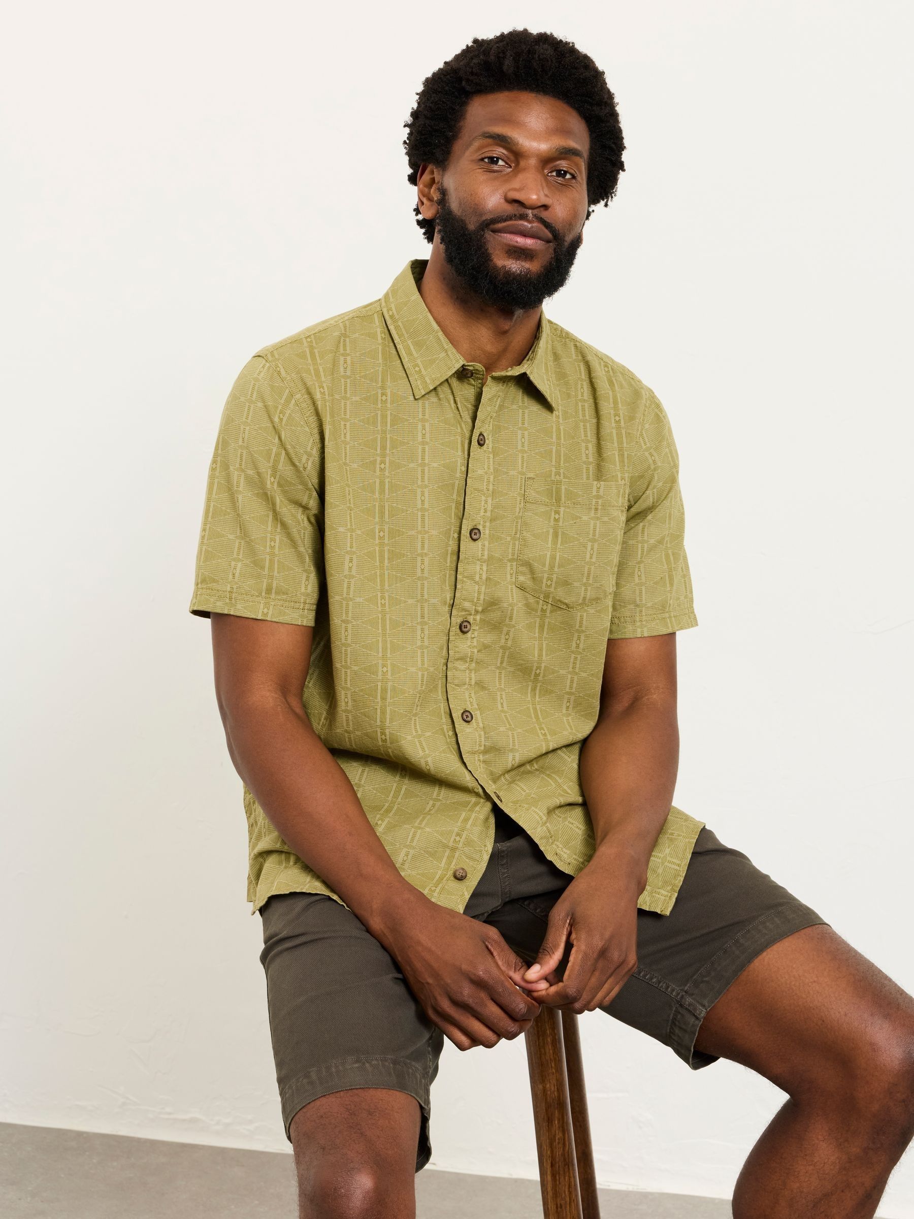 Green Short Sleeve Triangle Geo Print Shirt - Image 1 of 5