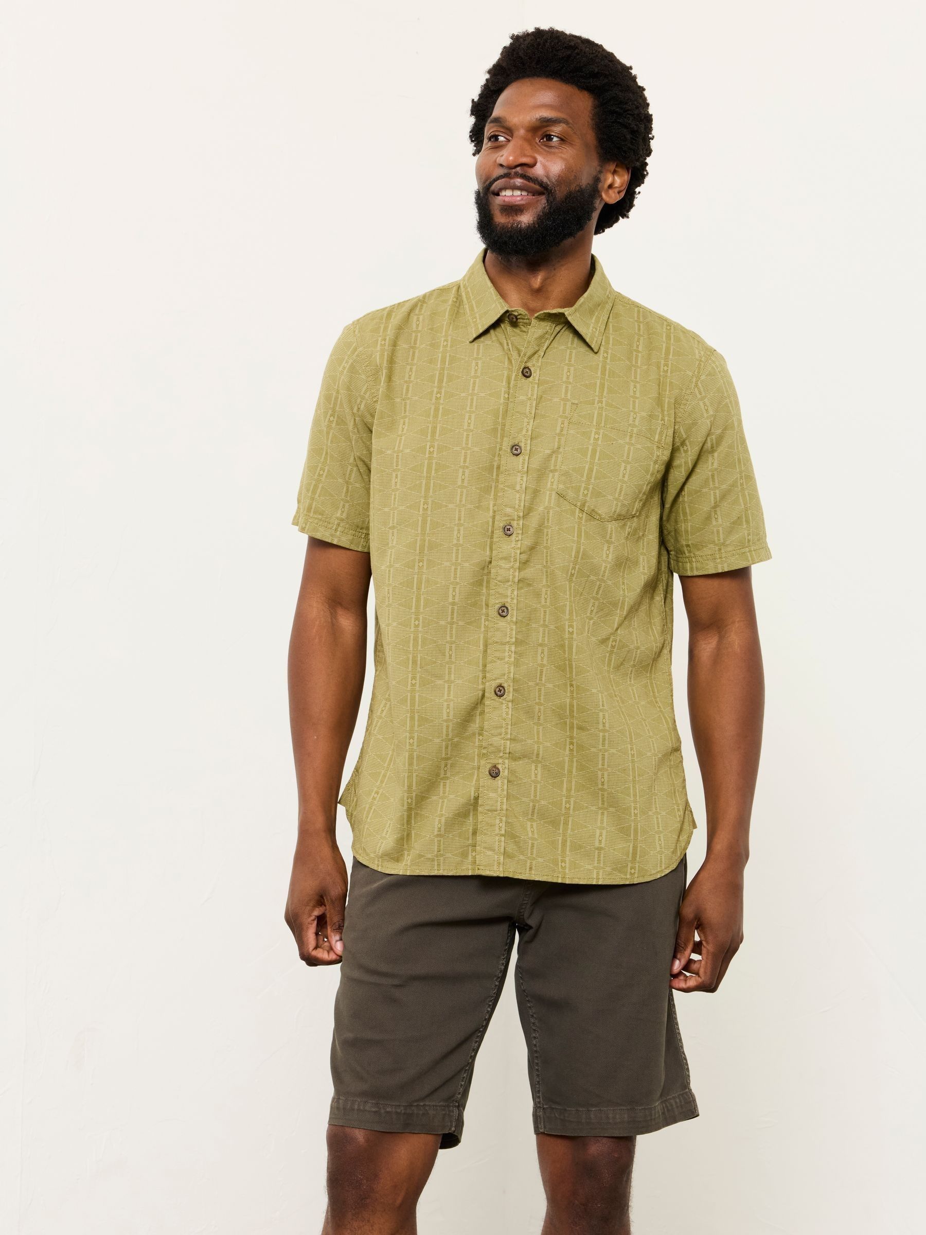 Green Short Sleeve Triangle Geo Print Shirt - Image 3 of 5