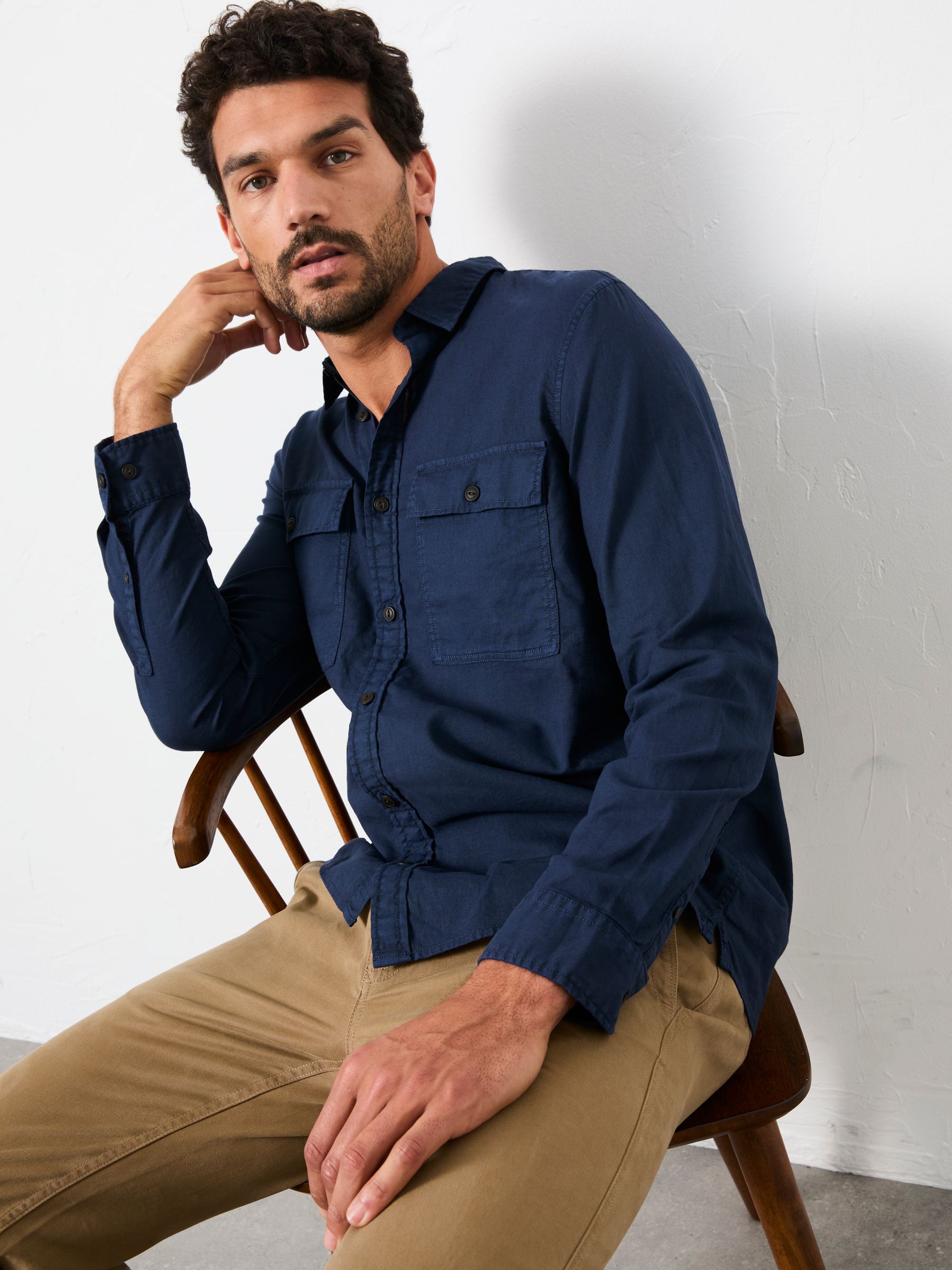 Bugle Navy Long Sleeve Garment Dye Utility Shirt - Image 1 of 5