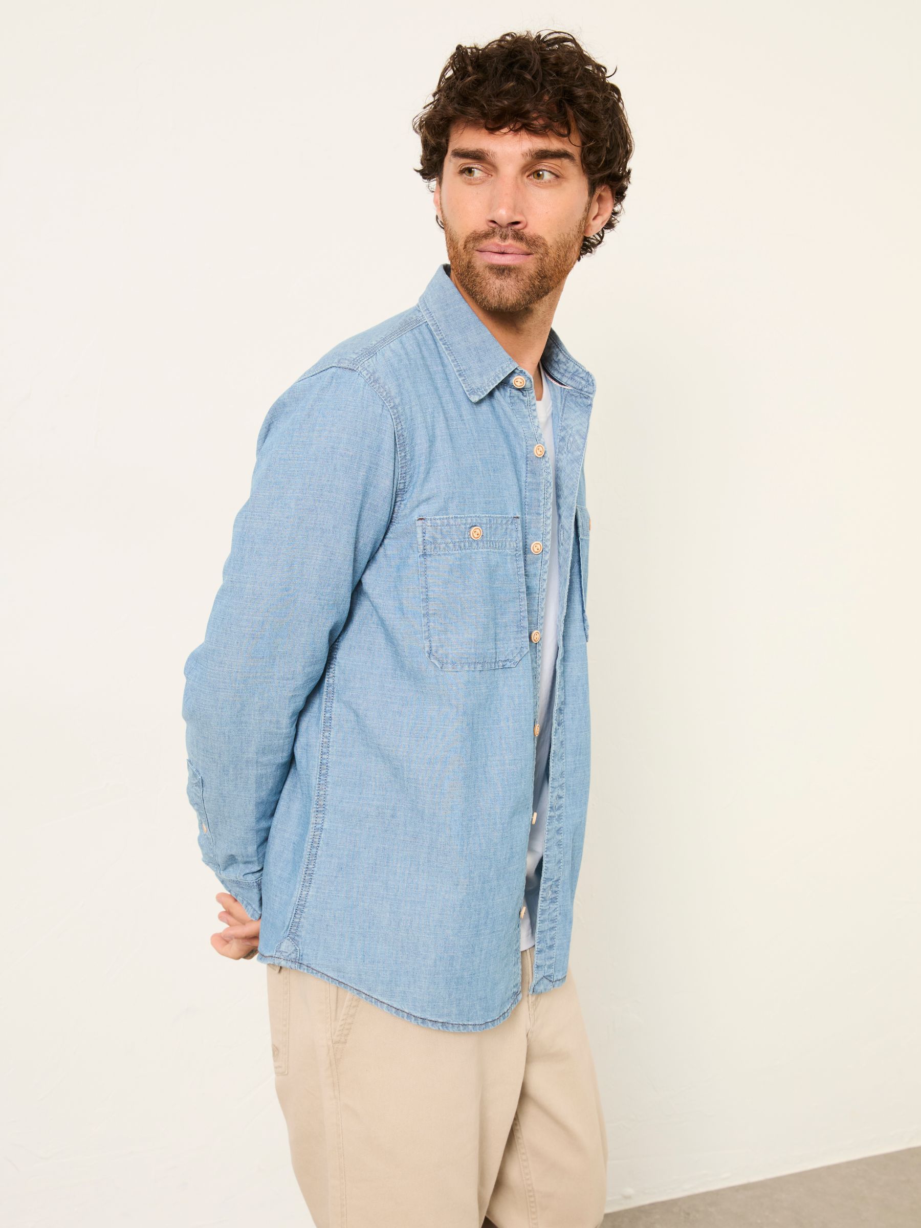 Blue Denim Long Sleeve Chambray Shirt - Image 1 of 6