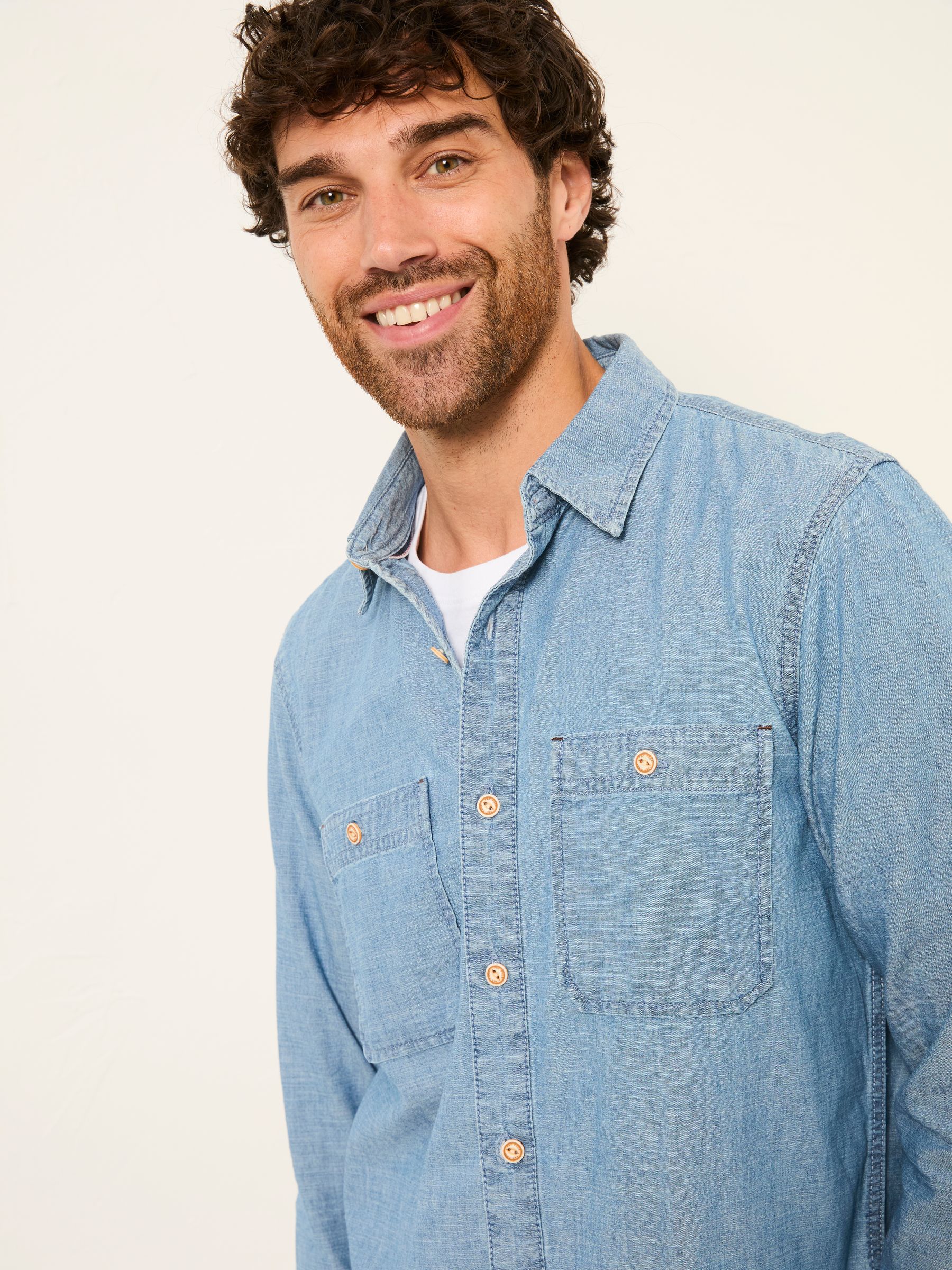 Blue Denim Long Sleeve Chambray Shirt - Image 4 of 6