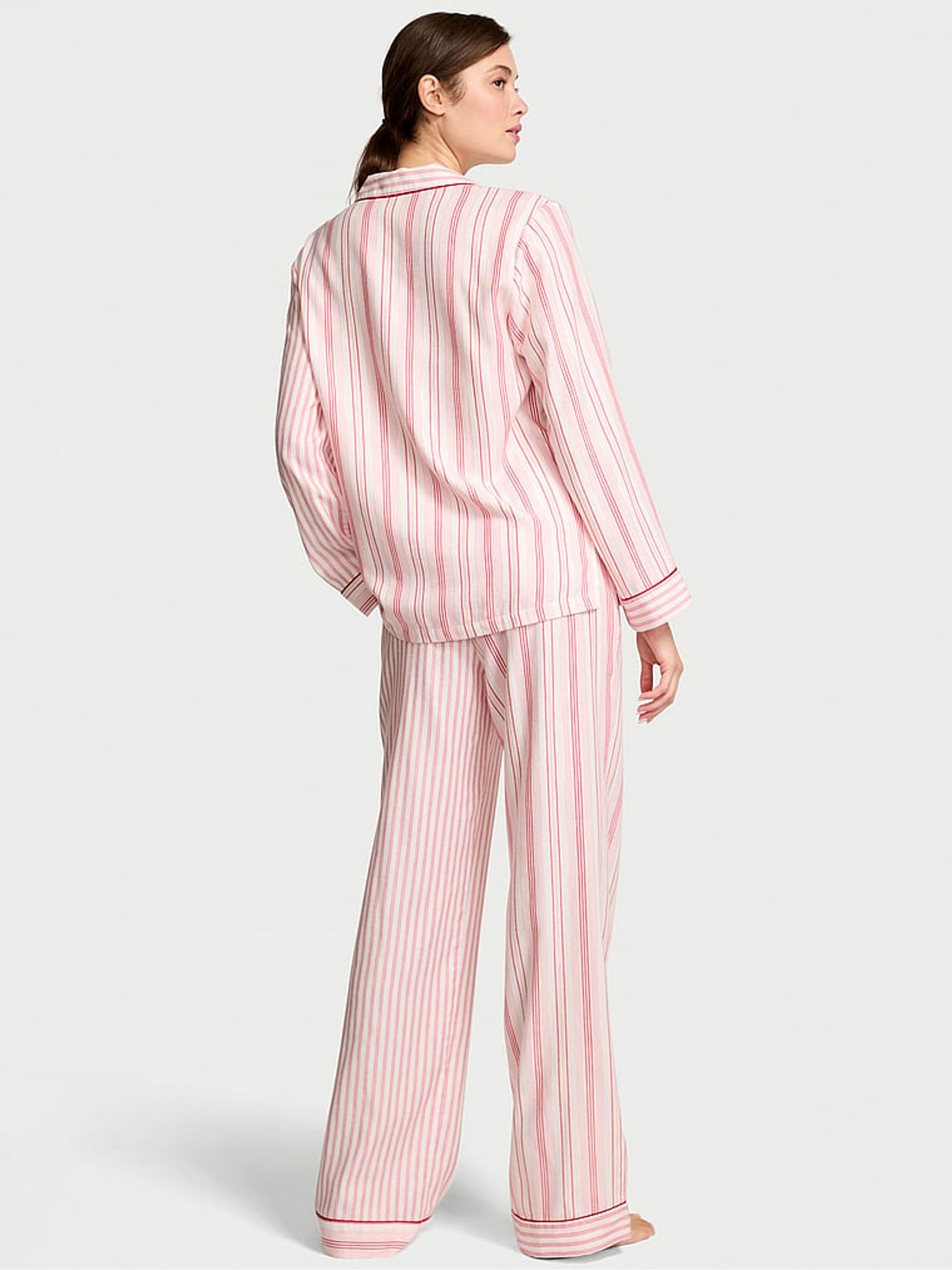 White & Lipstick Red Stripe Flannel Long Pyjamas Set - Image 2 of 3