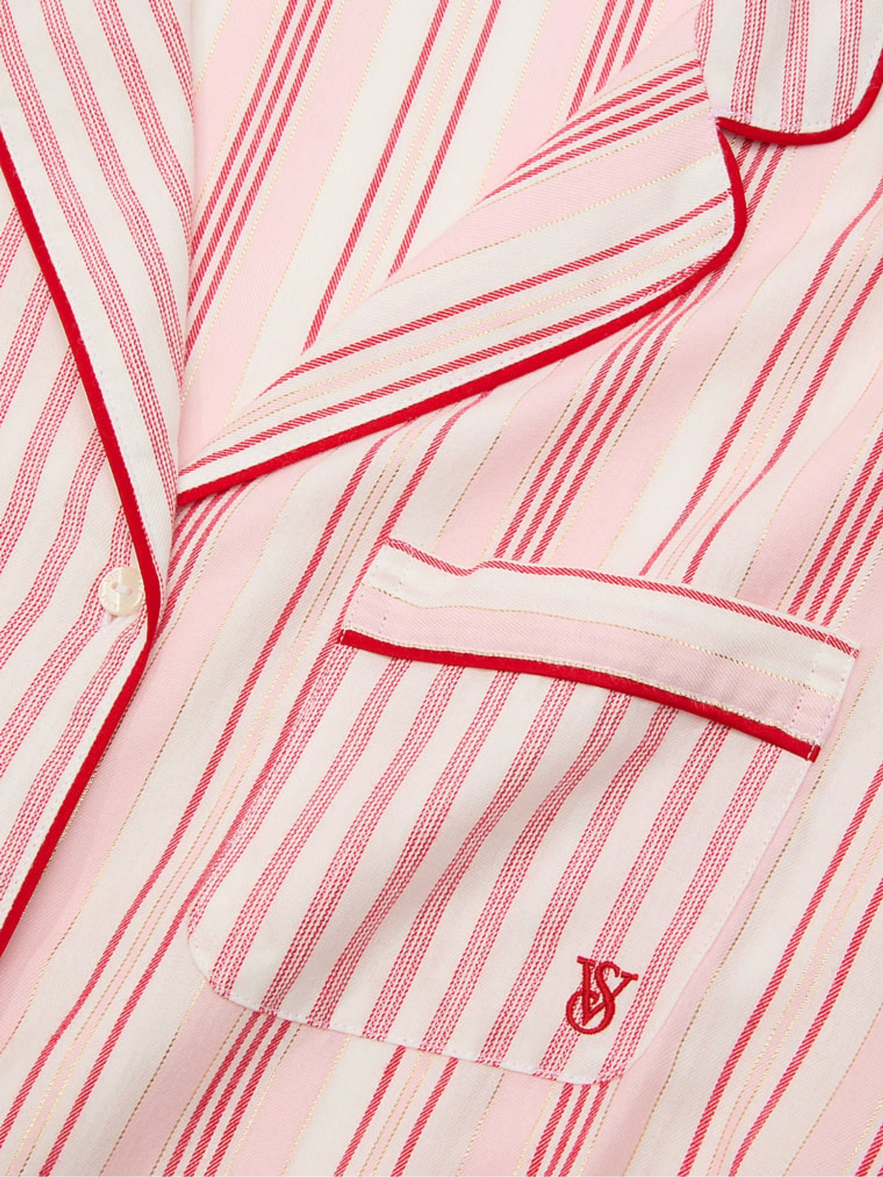White & Lipstick Red Stripe Flannel Long Pyjamas Set - Image 3 of 3
