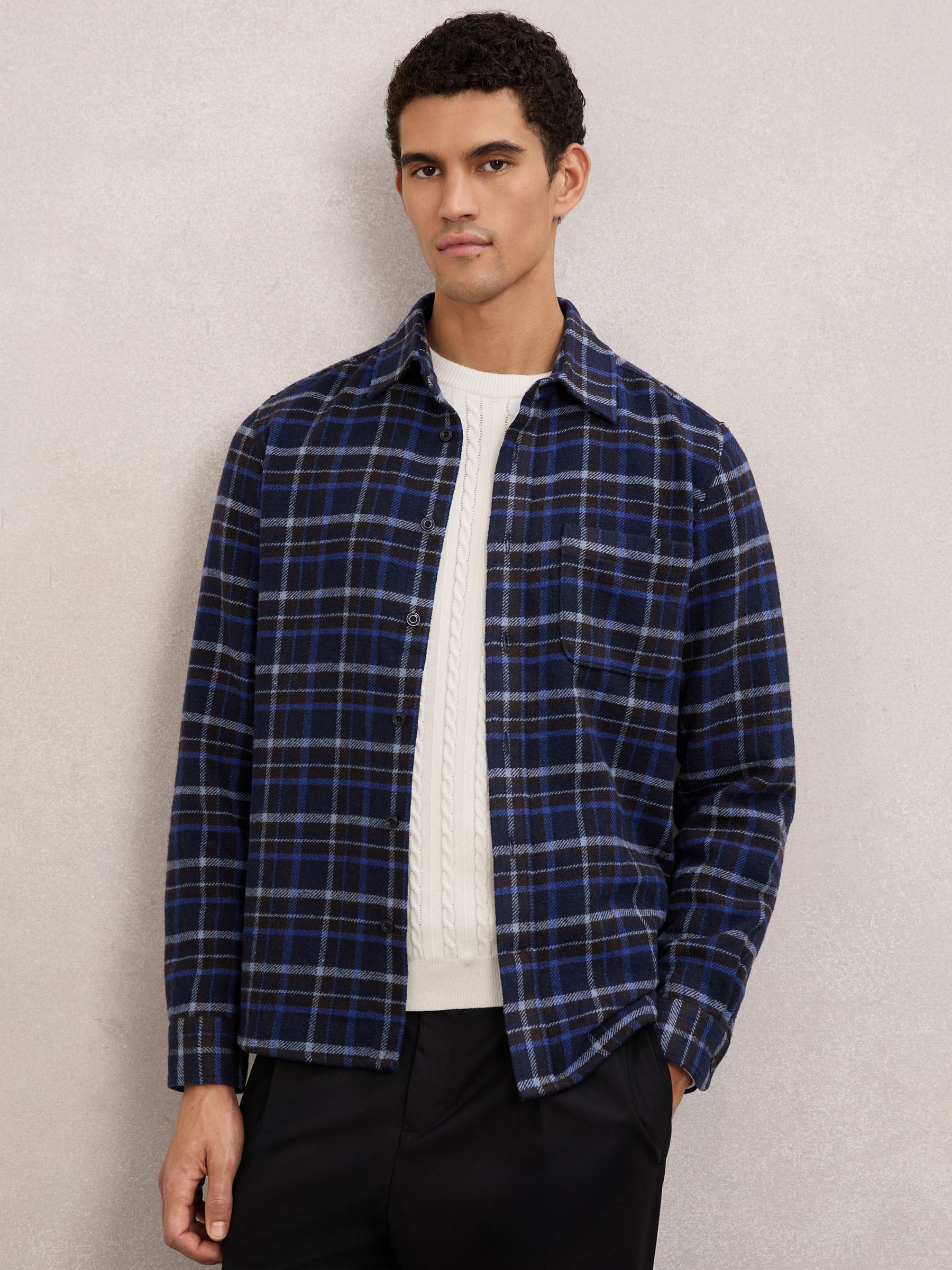 Check Button-through Overshirt With Wool