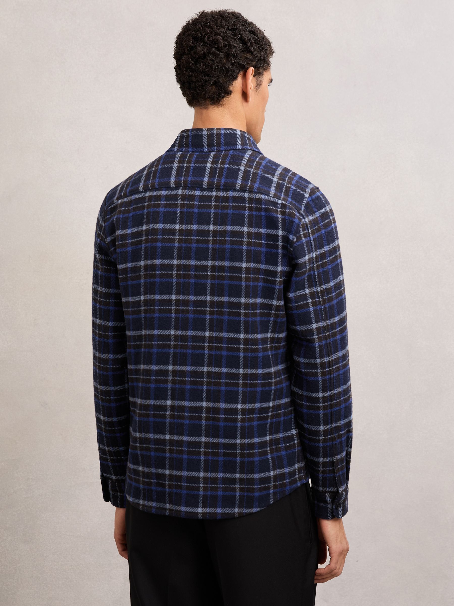 Check Button-Through Overshirt with Wool in Navy - image 5