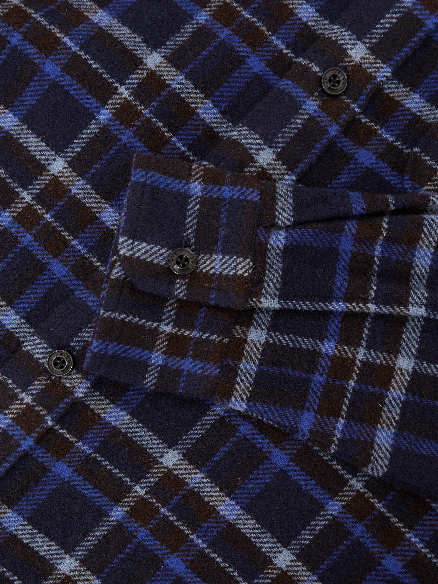 Check Button-Through Overshirt with Wool in Navy - image 3