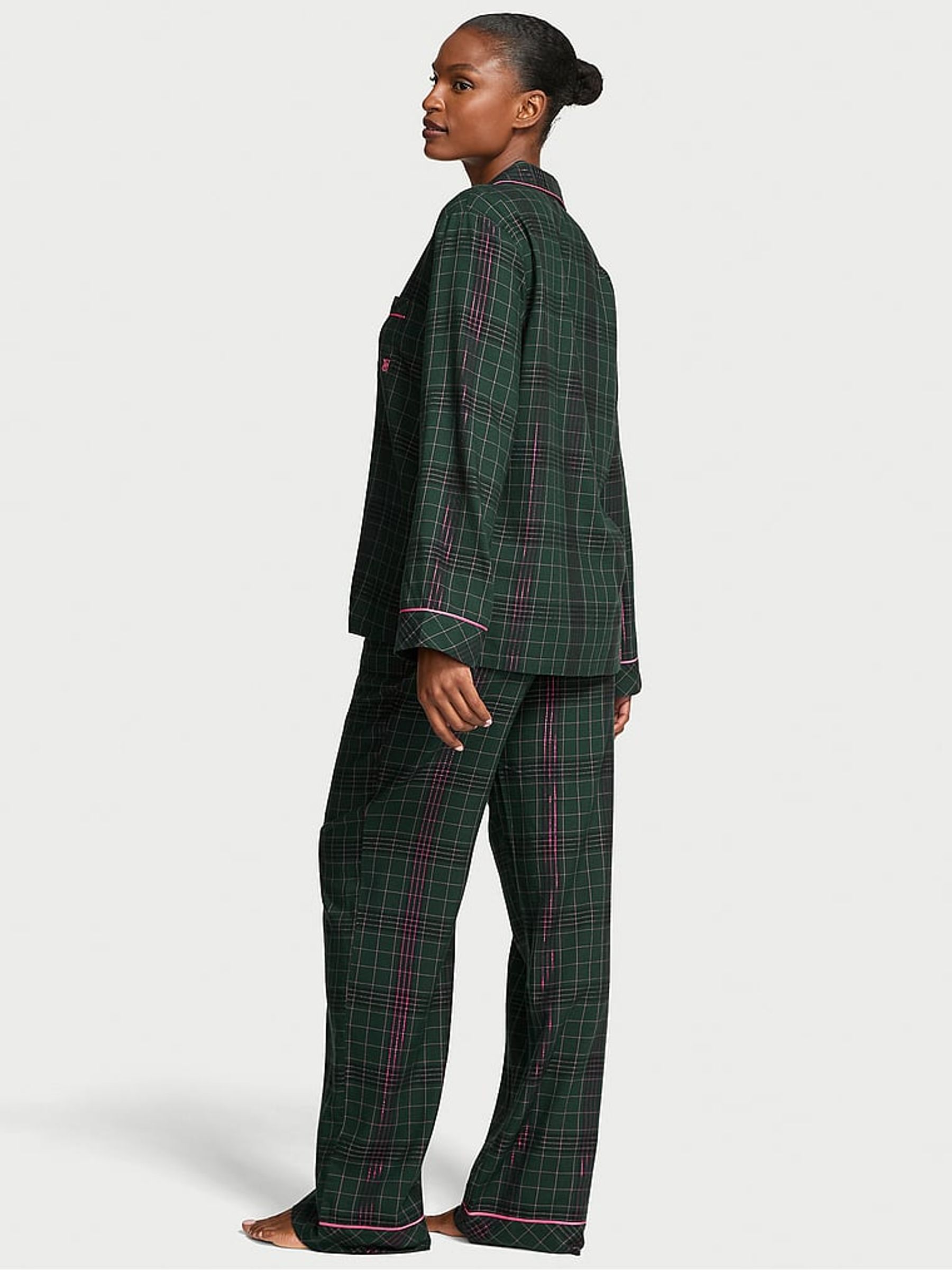 Clover Green Christmas Tartan Flannel Long Pyjamas Set - Image 2 of 2