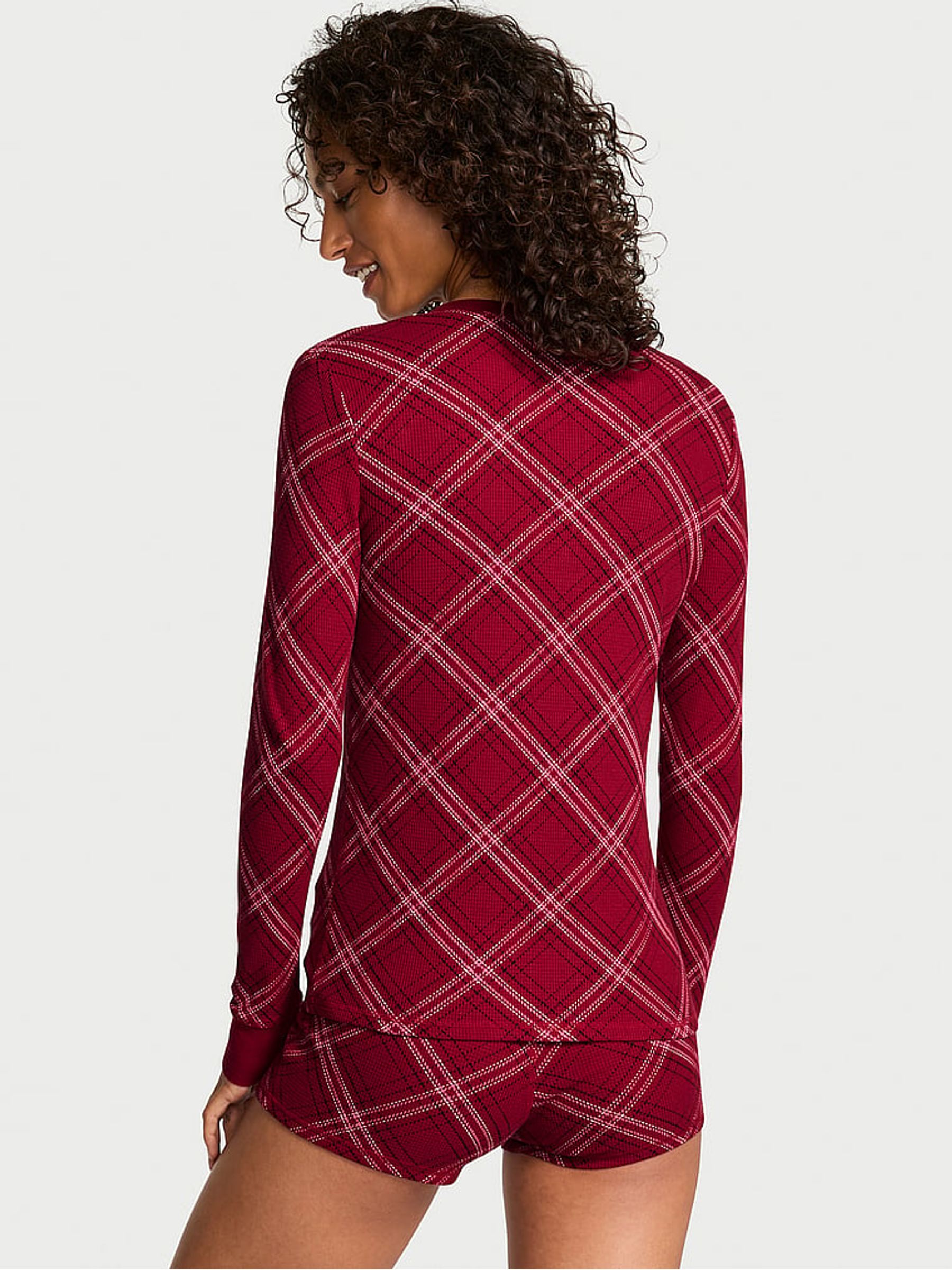 Red Lacquer Christmas Tartan Thermal Short Pyjamas Set - Image 2 of 2