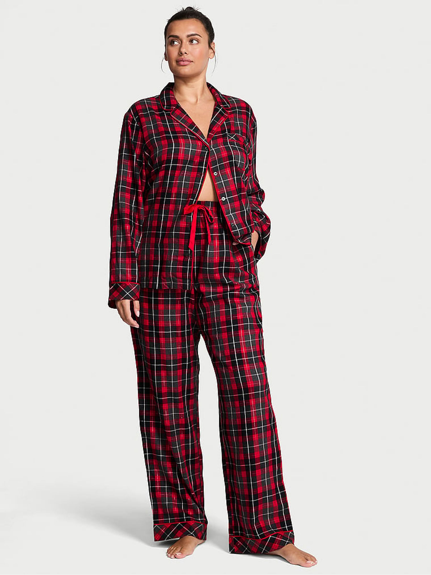 Grey & Red Christmas Tartan Flannel Long Pyjamas Set - Image 1 of 3