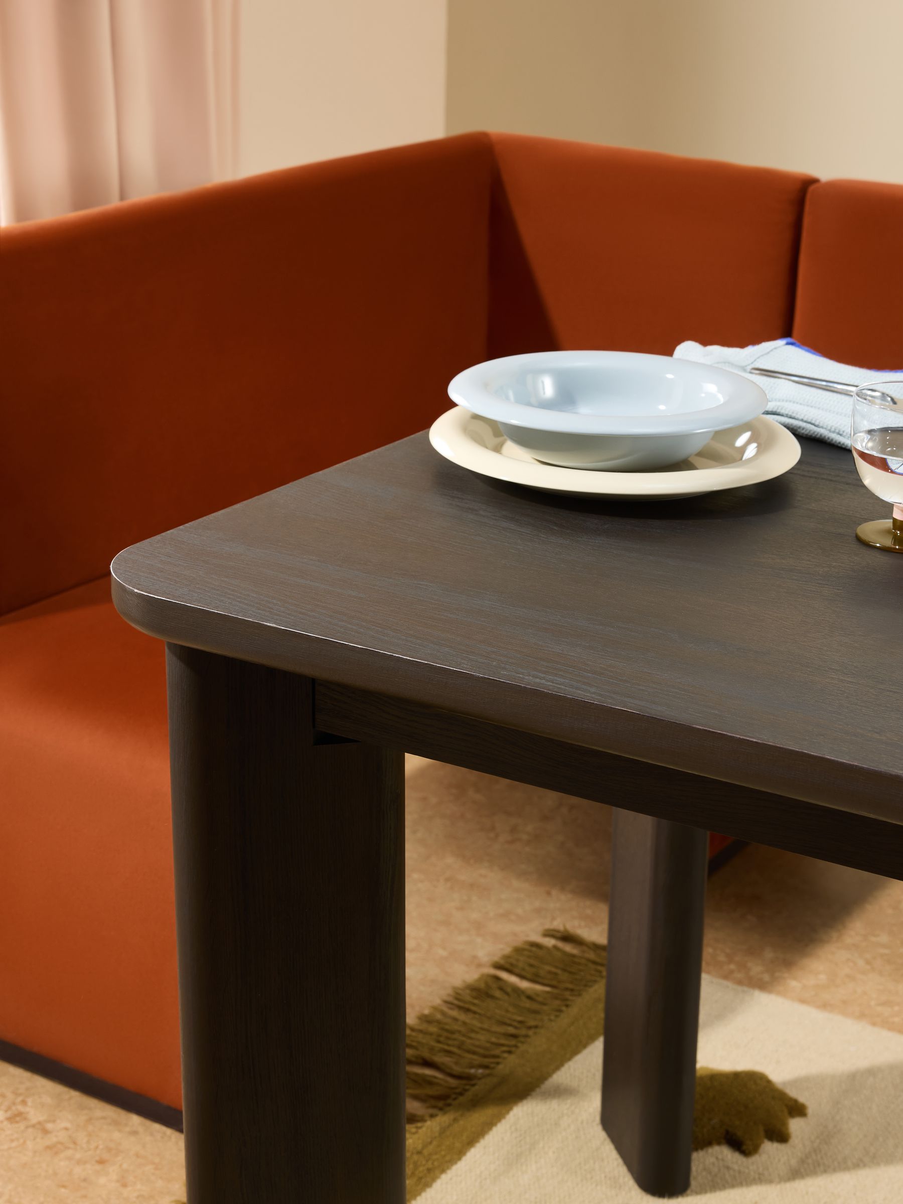 Tova Left Hand Corner Dining Table and Bench Set in Rust Red Velvet - Image 4 of 7