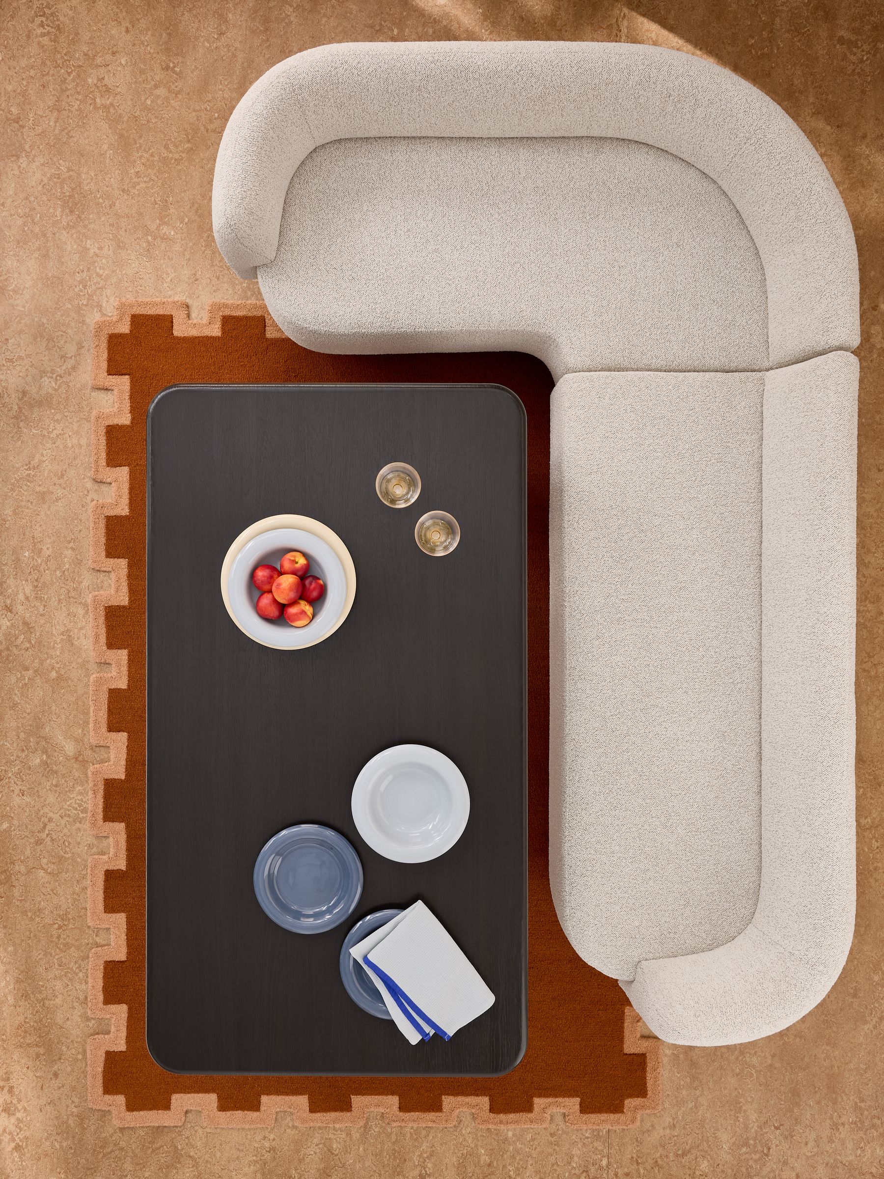 Novara Left Hand Corner Dining Table and Bench Set in Off White Boucle - Image 1 of 6