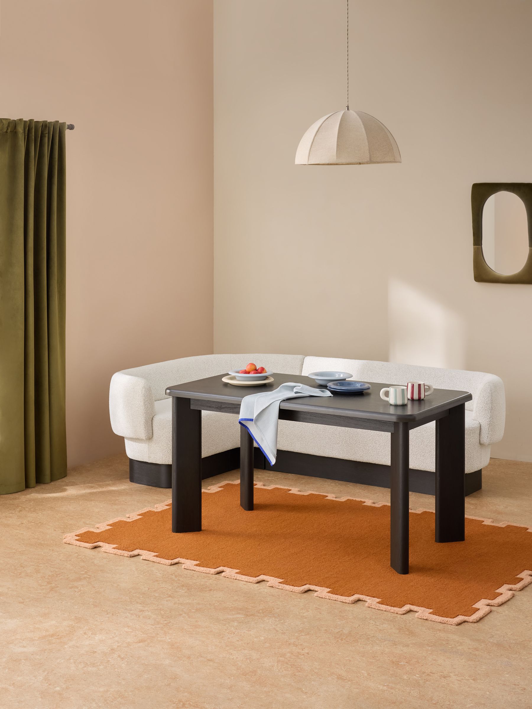 Novara Left Hand Corner Dining Table and Bench Set in Off White Boucle - Image 2 of 6 Novara Left Hand Corner Dining Table and Bench Set in Off White Boucle - Image 2 of 6