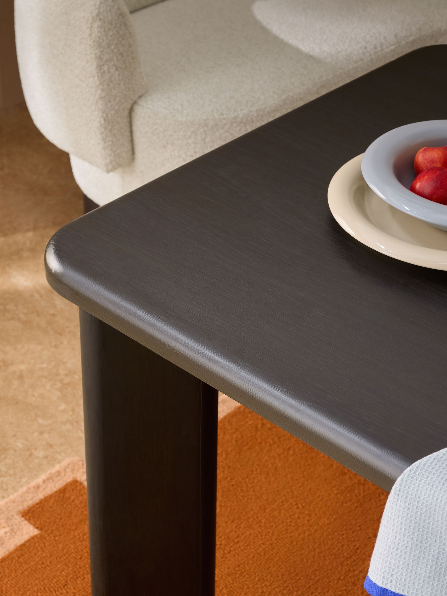 Novara Left Hand Corner Dining Table and Bench Set in Off White Boucle - Image 3 of 6