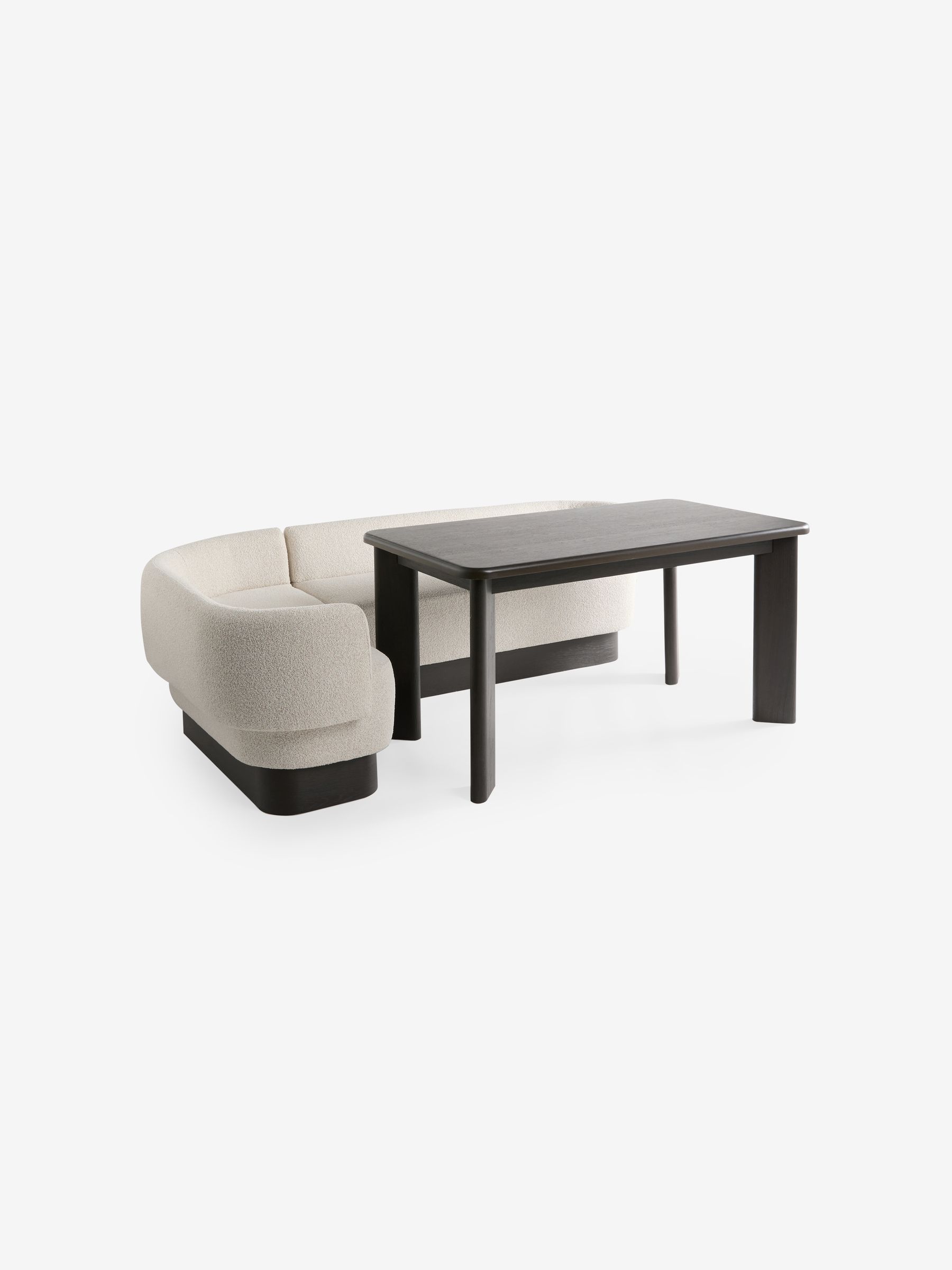 Left Hand Corner Corner Bench and Dining Table Set in Off White Boucle - Image 8 of 8