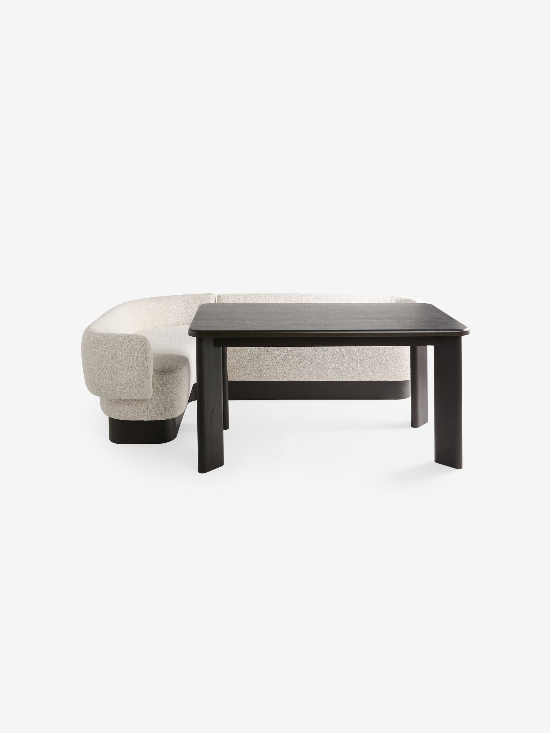 Left Hand Corner Corner Bench and Dining Table Set in Off White Boucle - Image 9 of 9