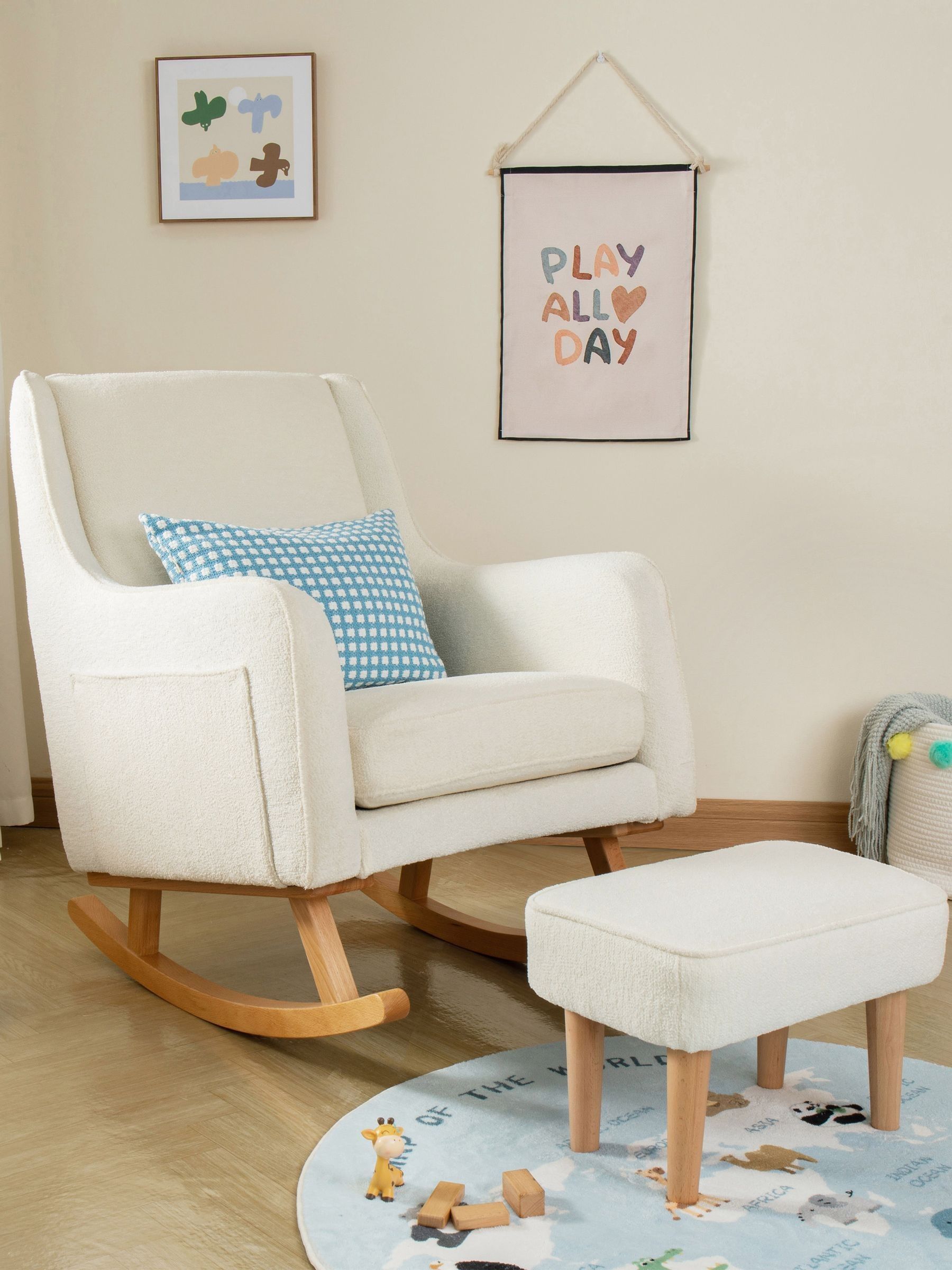 Babymore White Boucle Ida Nursing Chair with Stool - Image 1 of 6